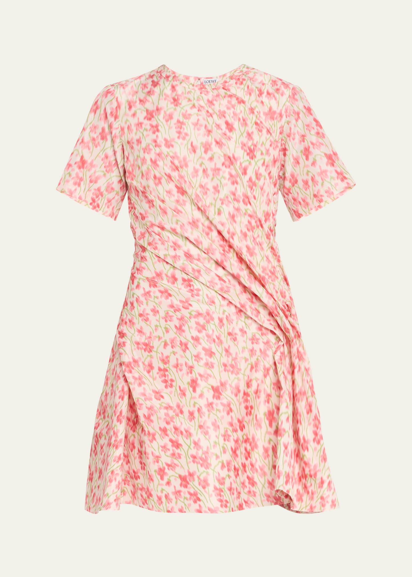 Loewe Floral-Print Short-Sleeve Twisted Mini Dress