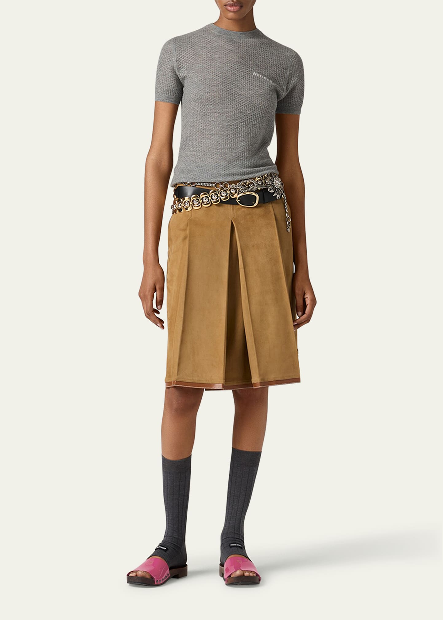 Miu Miu Cashmere Lacy Short-Sleeve Sweater - Bergdorf Goodman