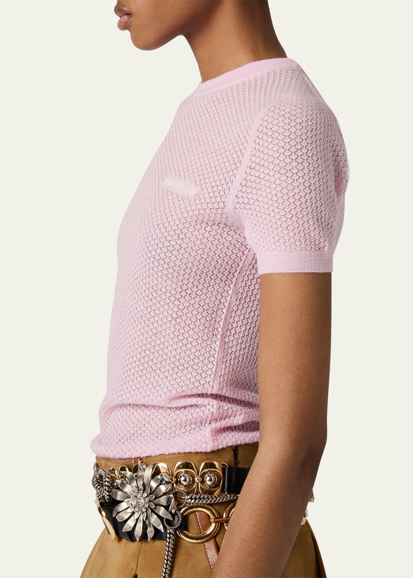 Miu Miu Cashmere Lacy Short-Sleeve Sweater - Bergdorf Goodman