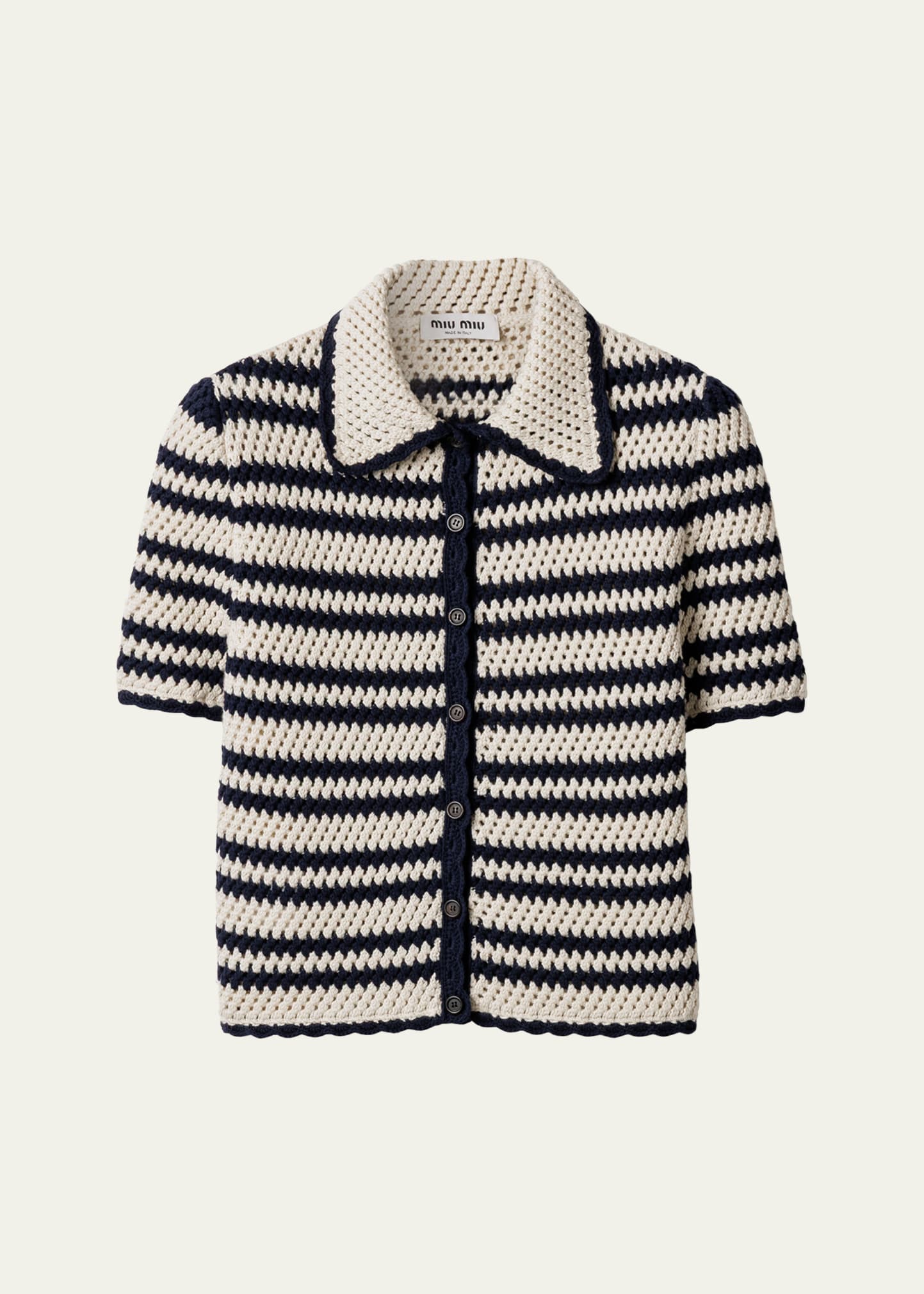 Miu Miu Cotton Crochet Short-Sleeve Cardigan - Bergdorf Goodman