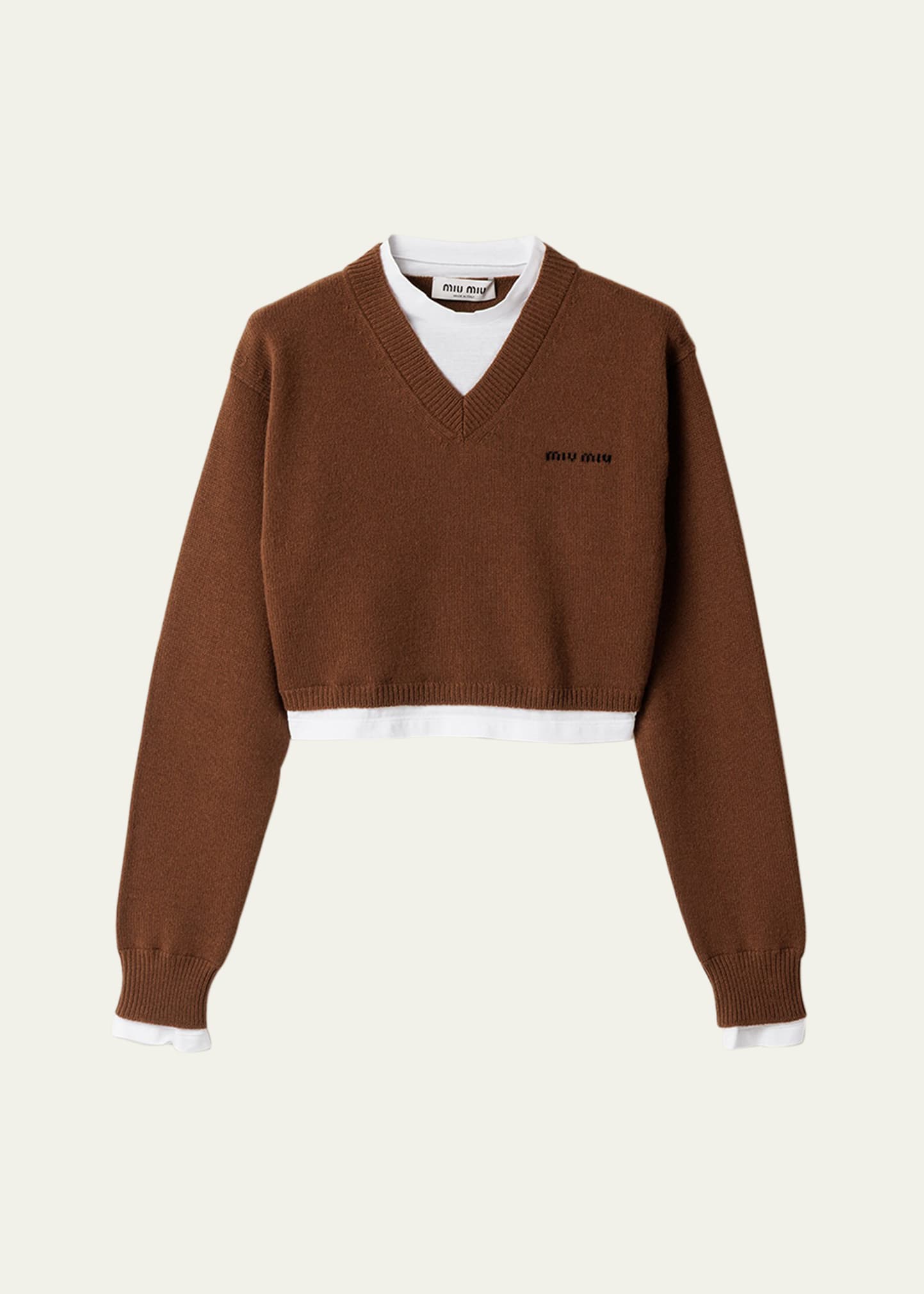 Miu Miu V-Neck Layered Cashmere Knit Crop Sweater - Bergdorf