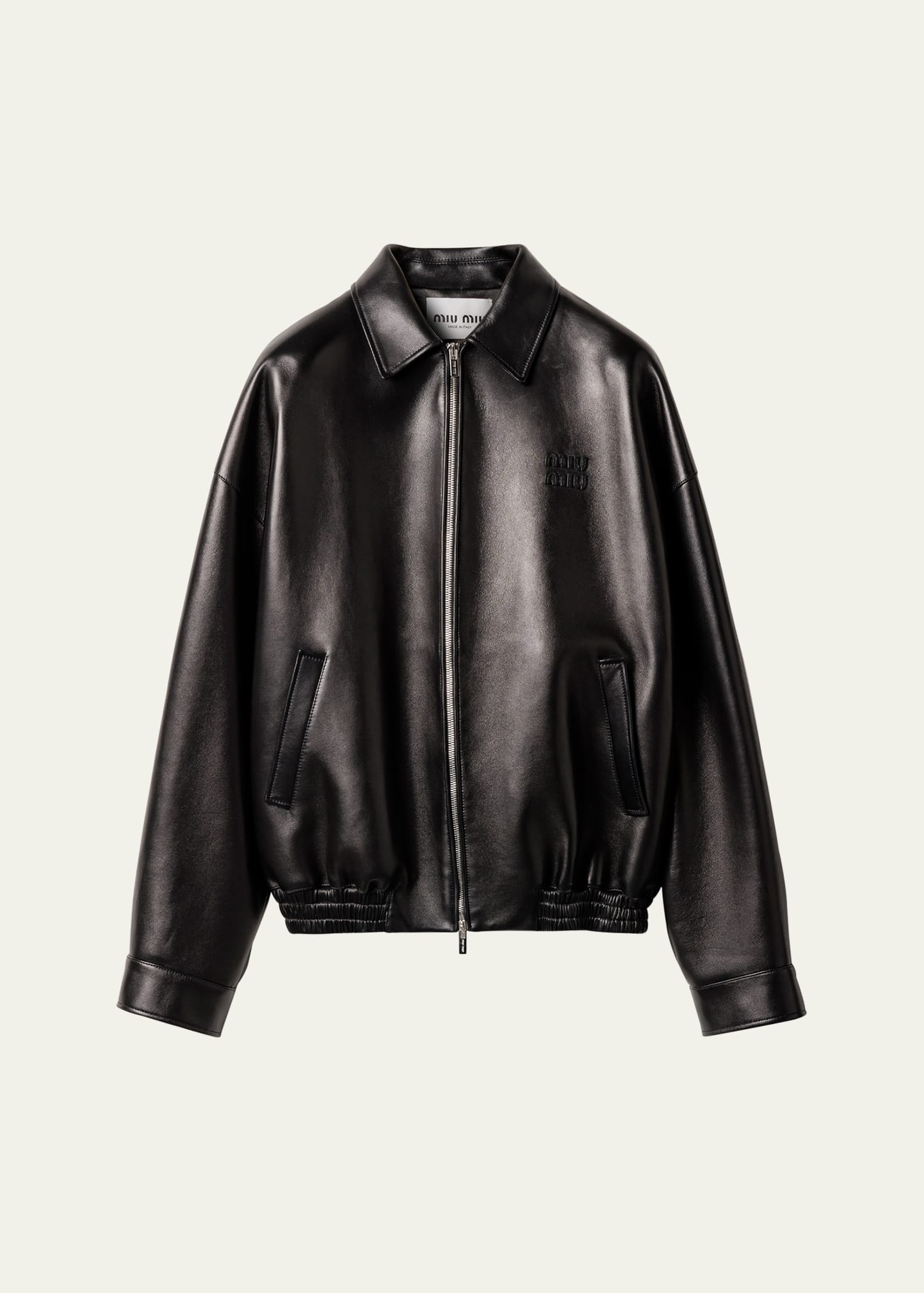 ジャケット・アウター MIU MIU Black Leather Jacket Miu Miu Plonge Nappa Leather Bomber Jacket - Bergdorf Goodman