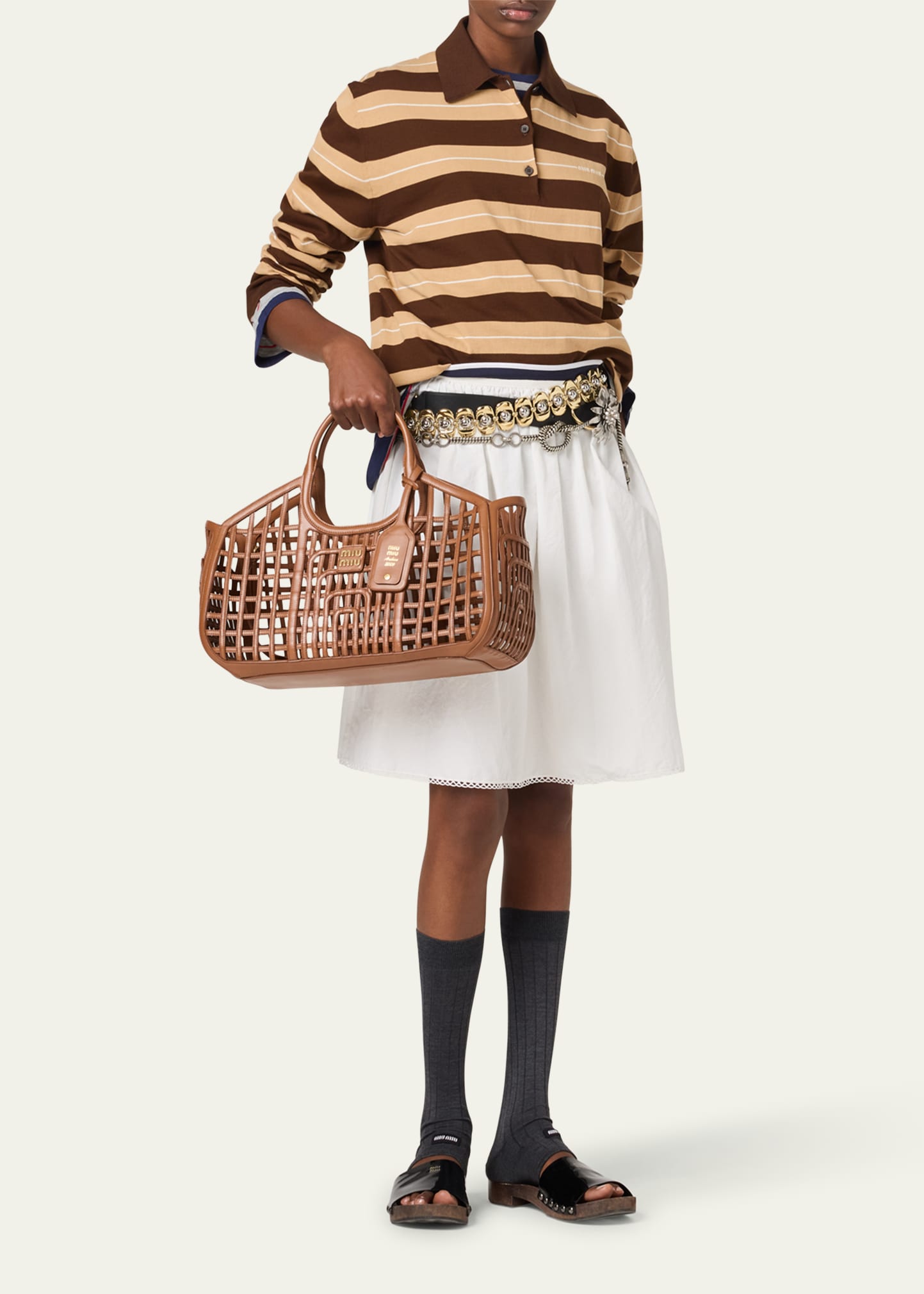 Miu Miu Striped Cotton Knit Long-Sleeve Polo - Bergdorf Goodman