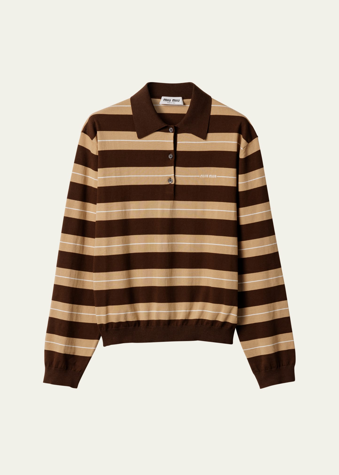 トップス muni Miu Miu Striped Cotton Knit Long-Sleeve Polo - Bergdorf Goodman