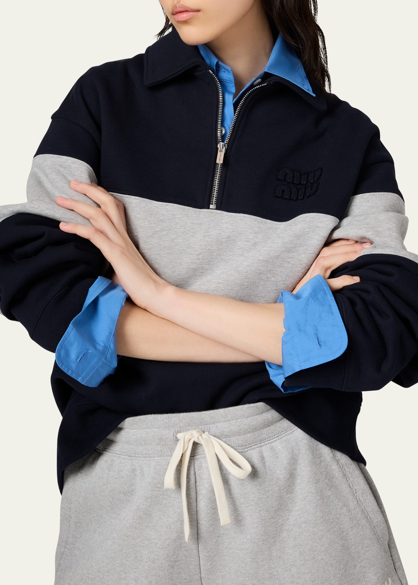 Miu Miu Stripe Quarter-Zip Felpa Polo Shirt - Bergdorf Goodman