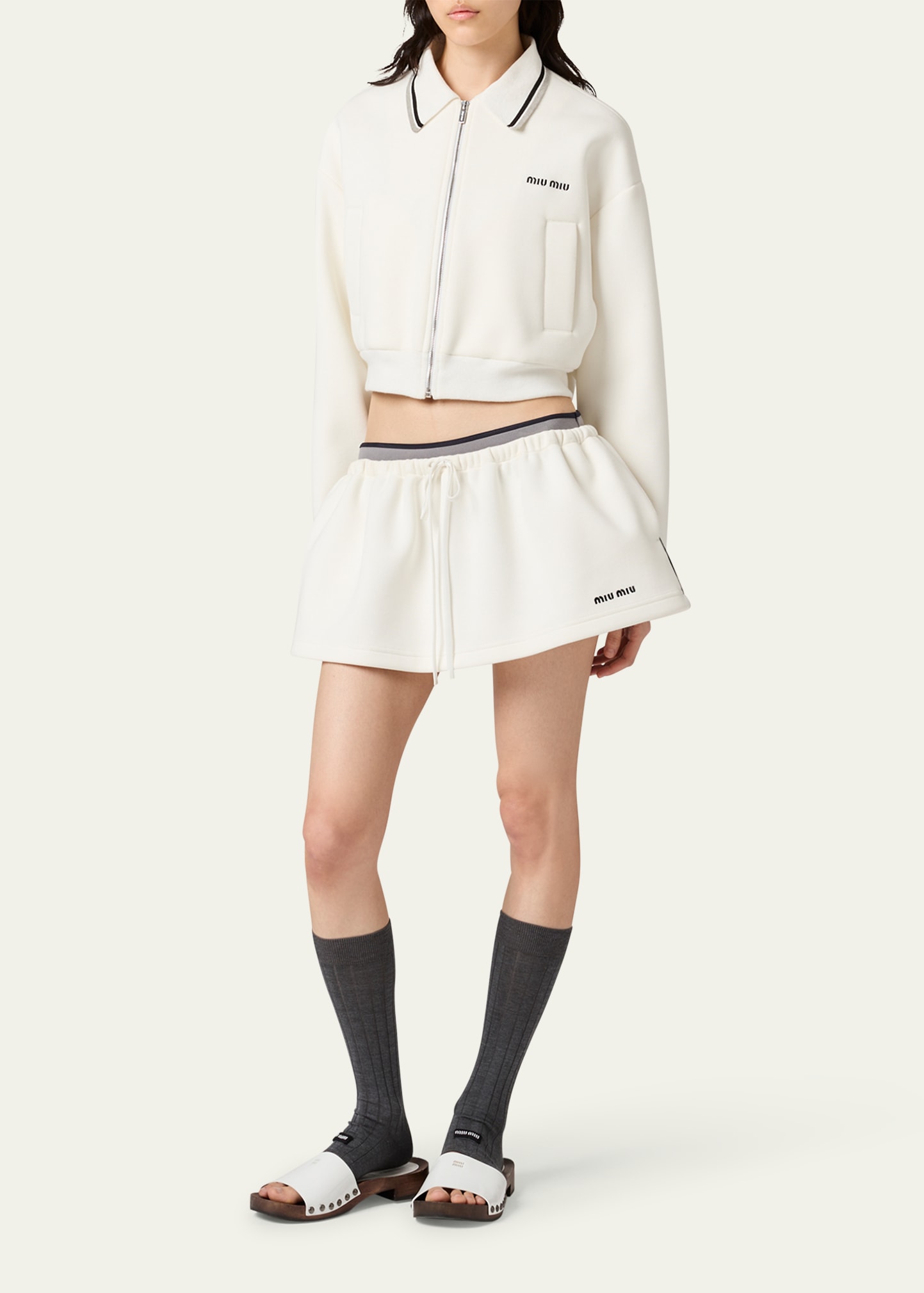 miu miu　白タグクロップドボトム　38size ak213 Miu Miu Piquet Cropped Zip Jacket - Bergdorf Goodman