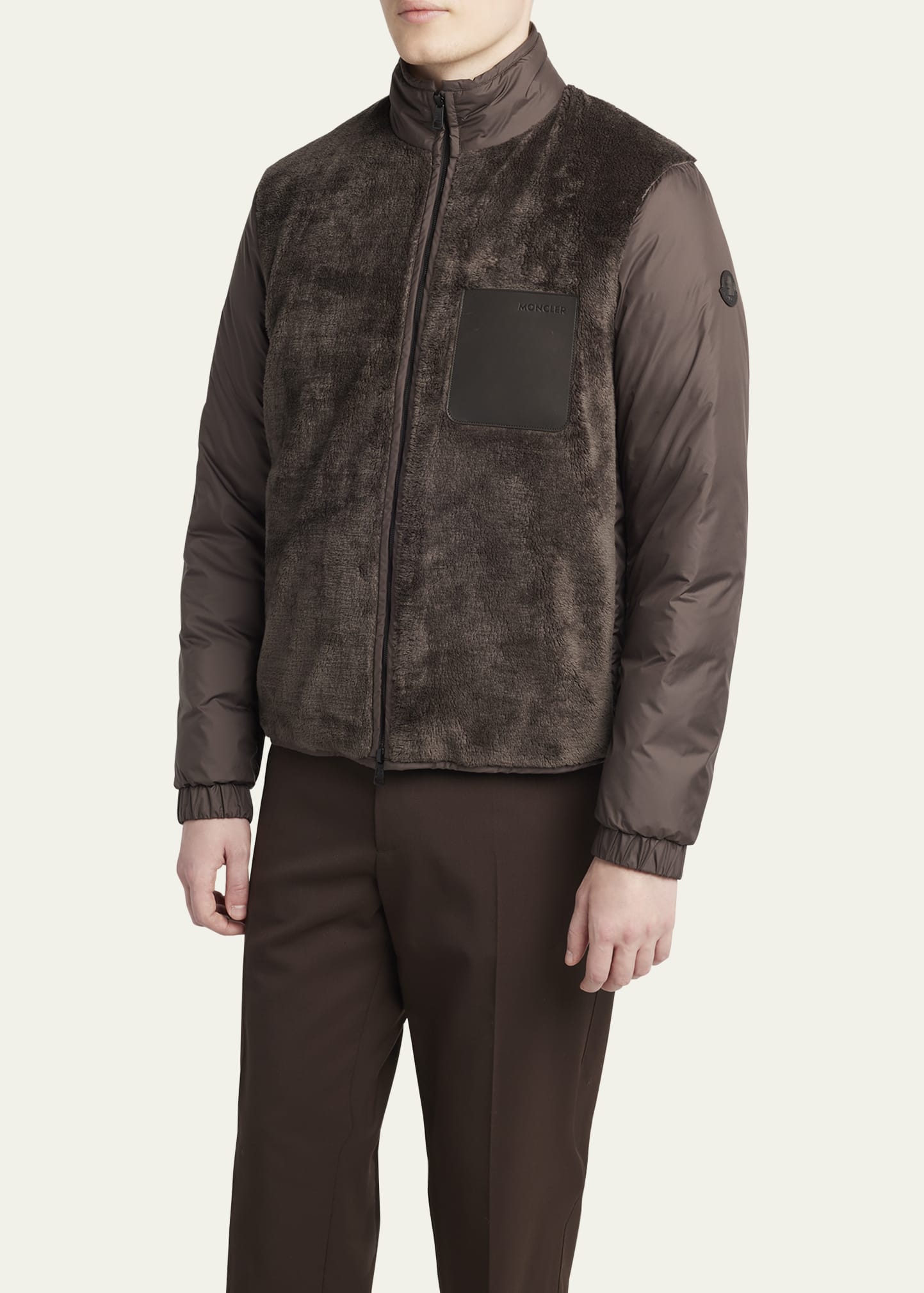 Moncler Men's Edit Dark Brown Teddy Fleece and Padded Reversible