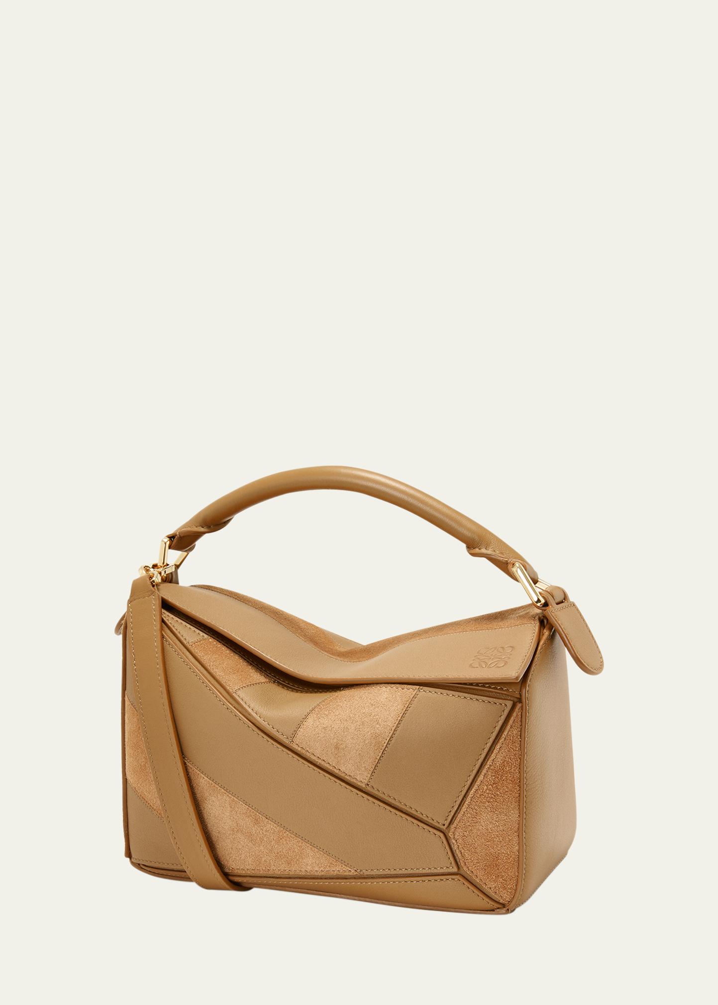 LOEWE Puzzle Small Striped Top-Handle Bag in Leather & Suede