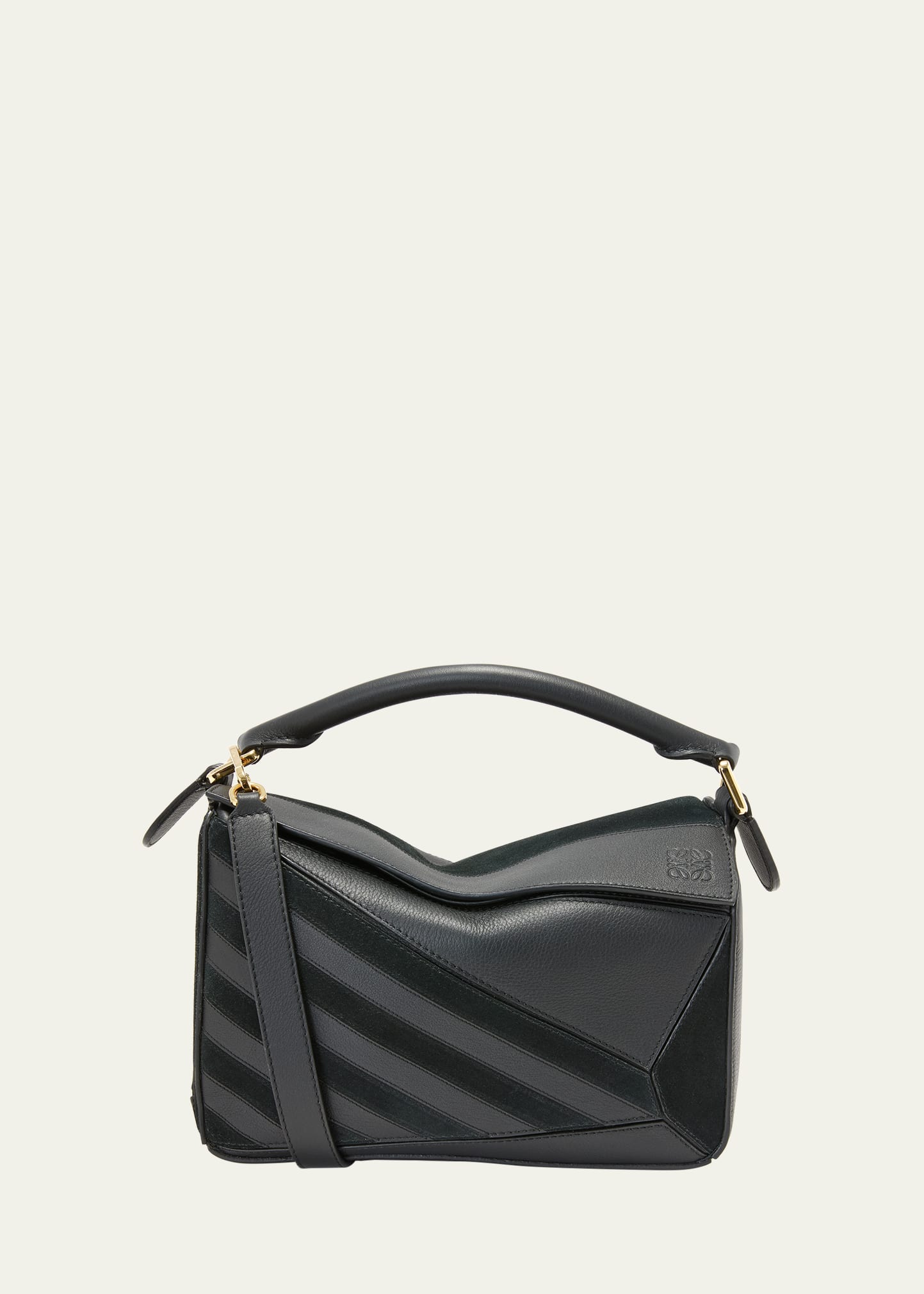 Loewe Puzzle Small Striped Top-Handle Bag in Leather & Suede