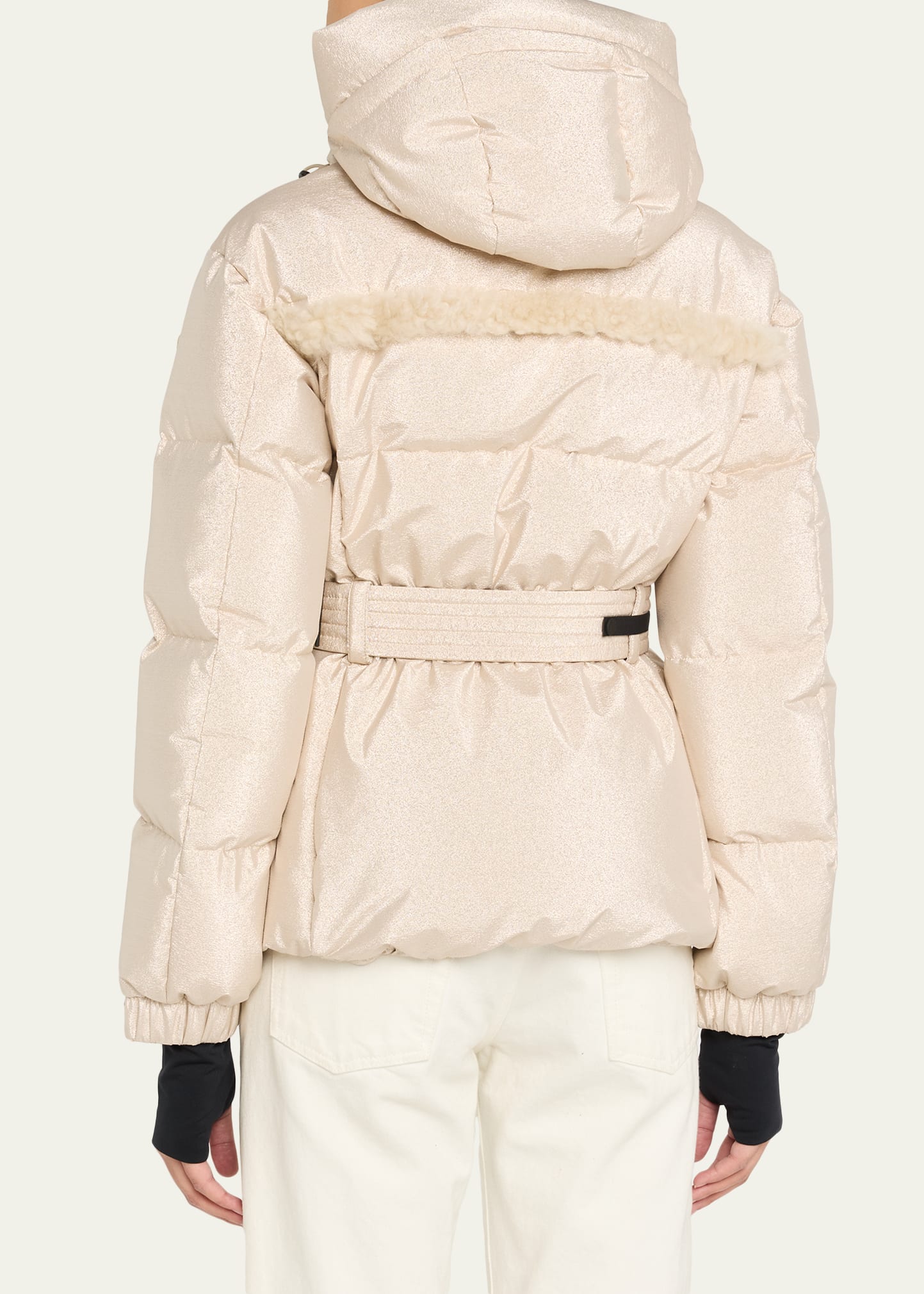 モンクレール Moncler Grenoble Mondim Metallic Shearling-Trimmed Hooded Down Ski