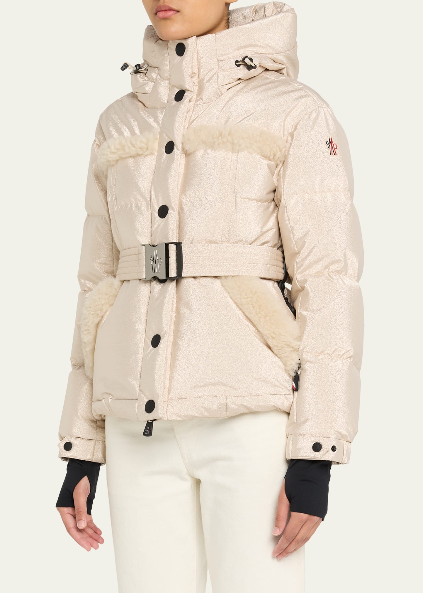 Moncler Grenoble Mondim Metallic Shearling-Trimmed Hooded Down Ski