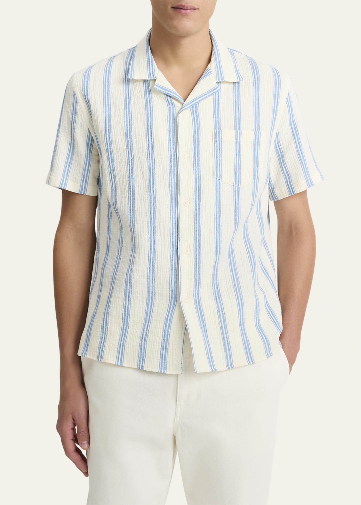 Vince Men's Textured Stripe Italian Cotton Cabana Shirt - Bergdorf