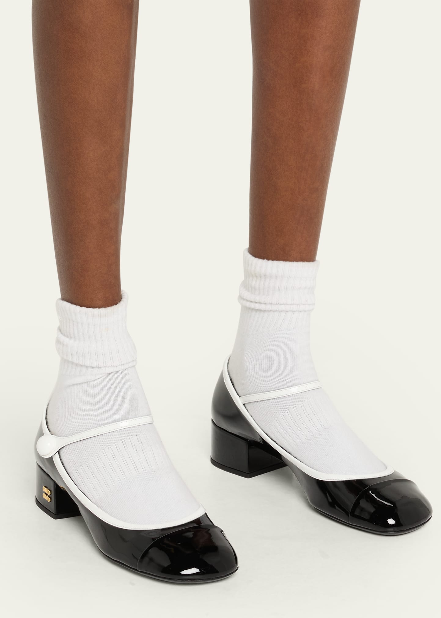 Miu Miu Bicolor Patent Leather Block-Heel Mary Jane Pumps