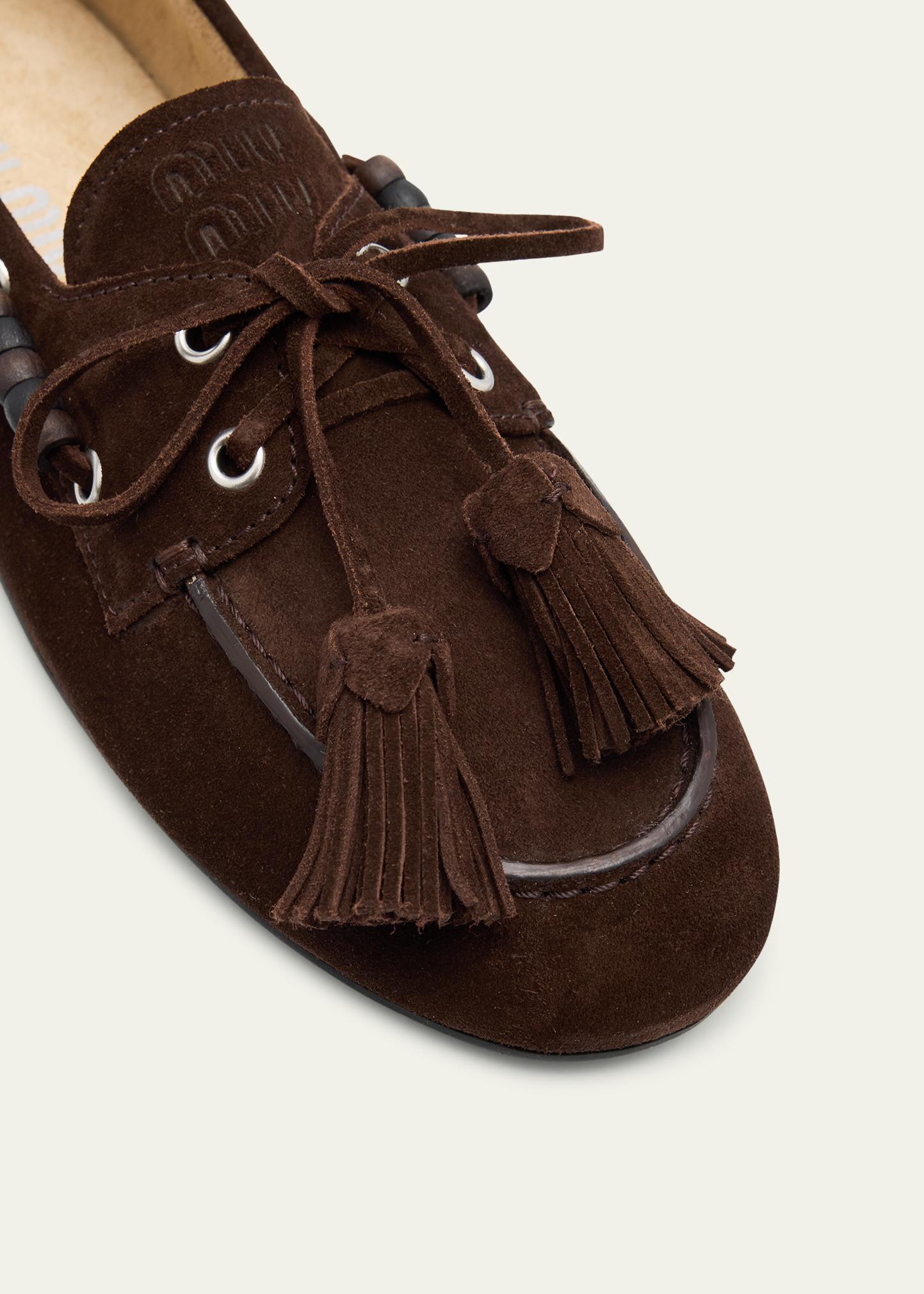 Miu Miu Suede Tassel Boat Loafers - Bergdorf Goodman