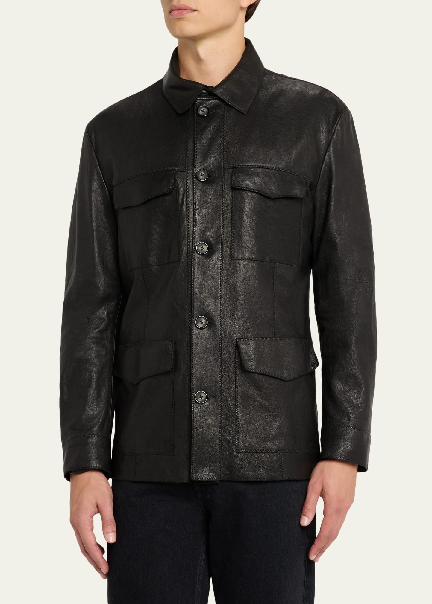 Giorgio Armani Men's Nappa Leather Safari Jacket - Bergdorf Goodman