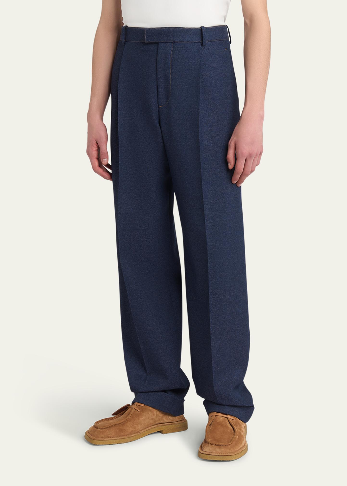 Bottega Veneta Men's Wide-Leg Melange Wool Drill Trousers