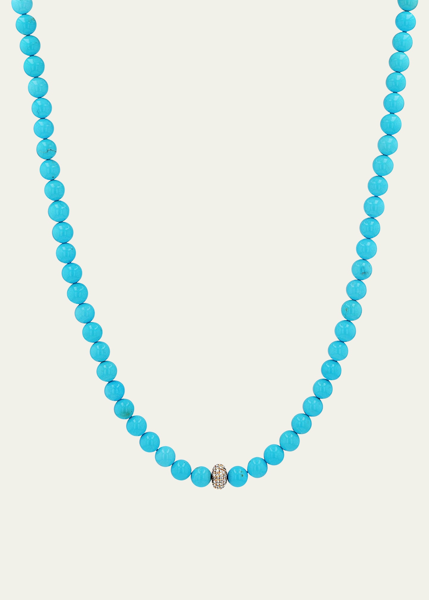 Armenian Turquoise 6mm Necklace with 8mm 14K Yellow Gold Pave Diamond Donut, 18"L