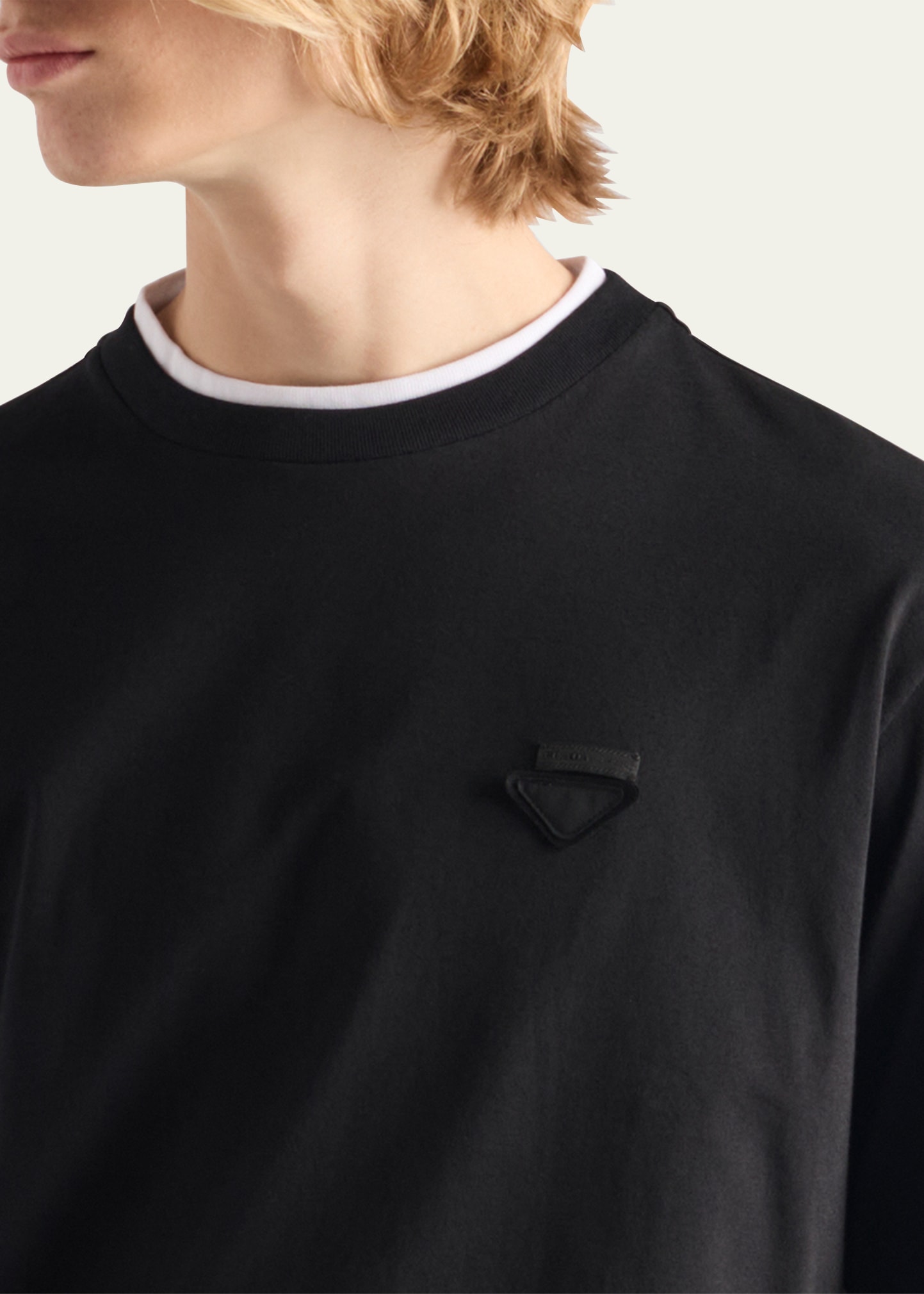 Prada Men's Tipped Cotton Long-Sleeve T-Shirt - Bergdorf Goodman