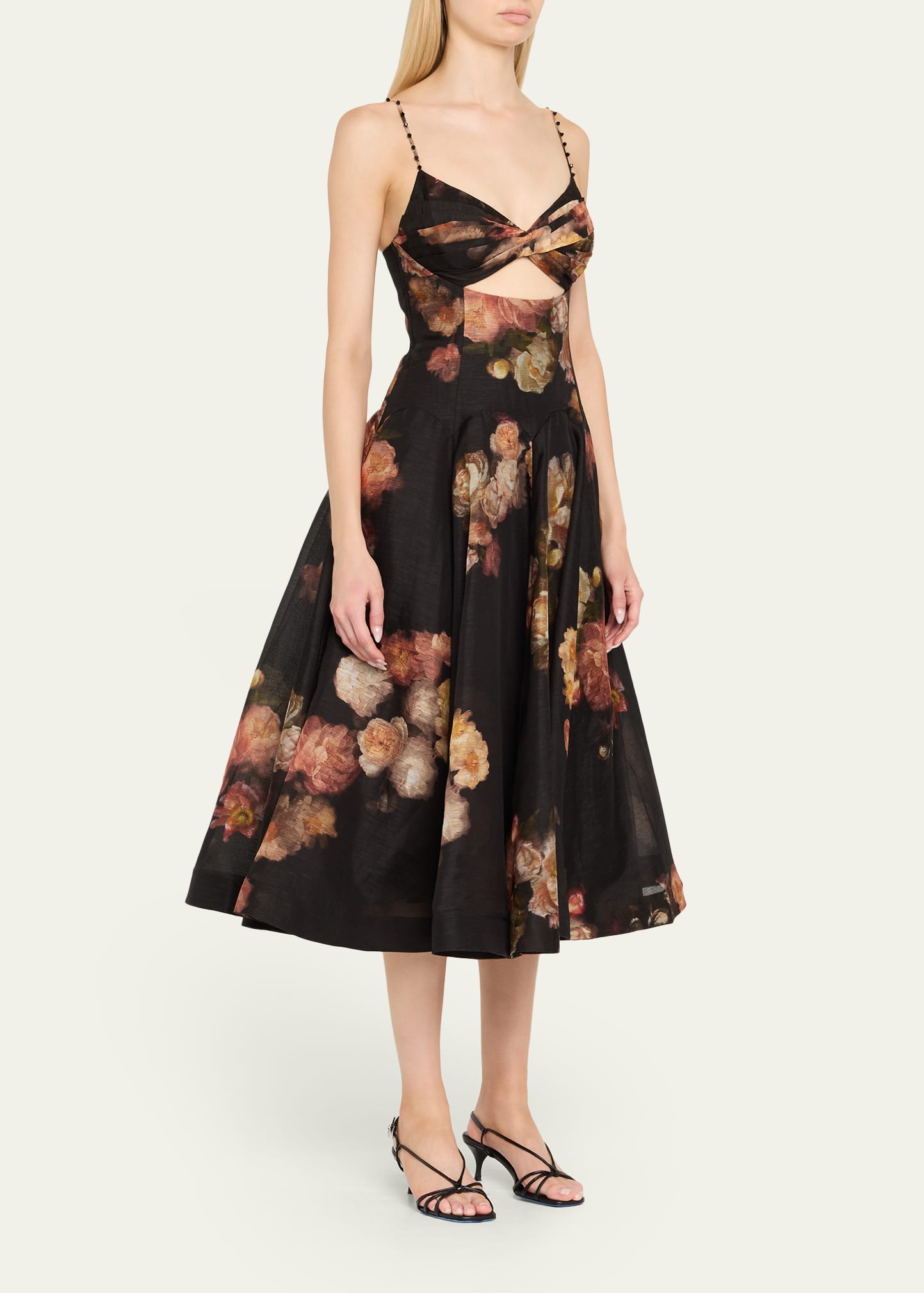 Zimmermann Floral Twist-Front Midi Dress - Bergdorf Goodman