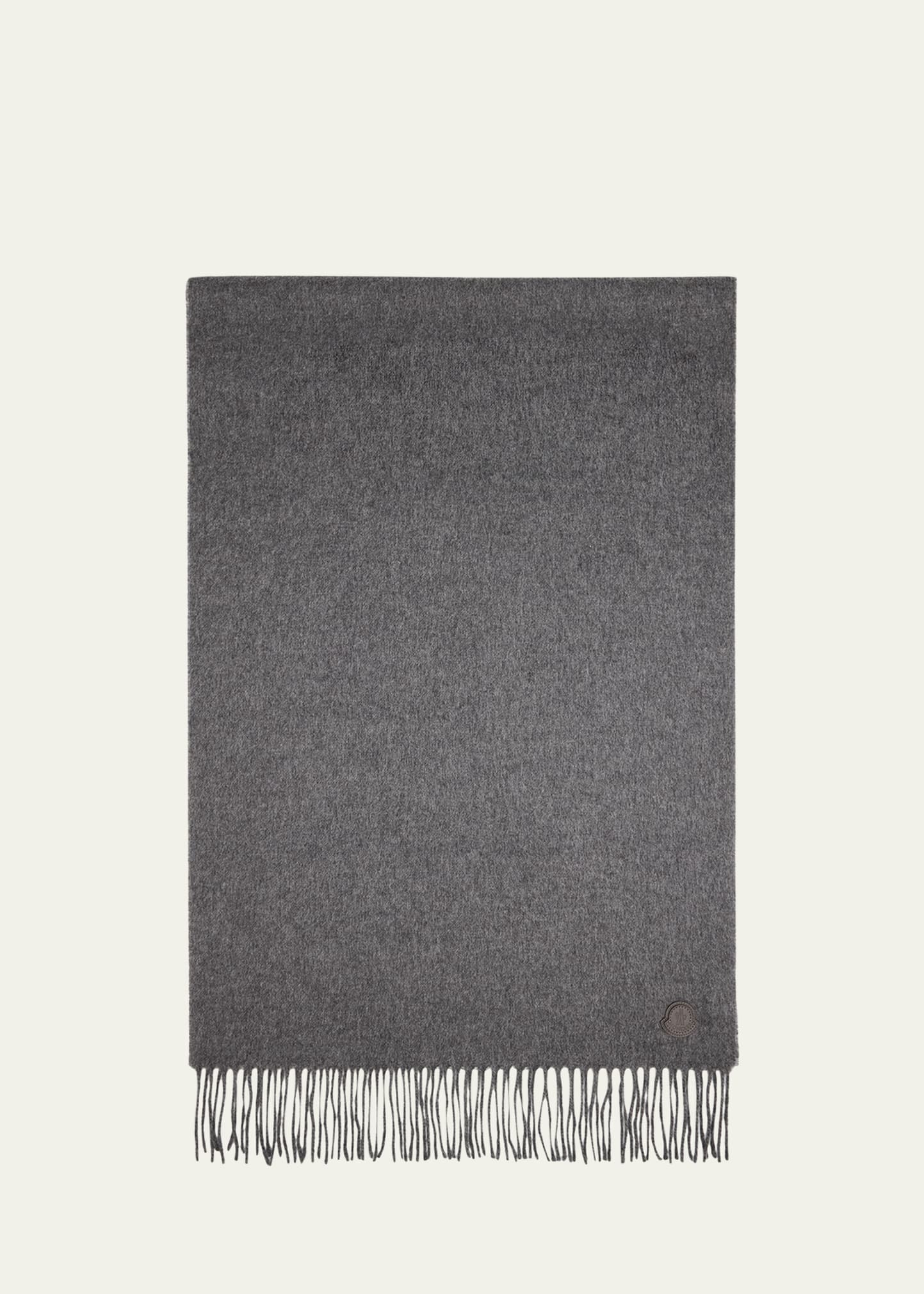 Moncler Men's Fringed Cashmere Scarf with Leather Logo - Bergdorf