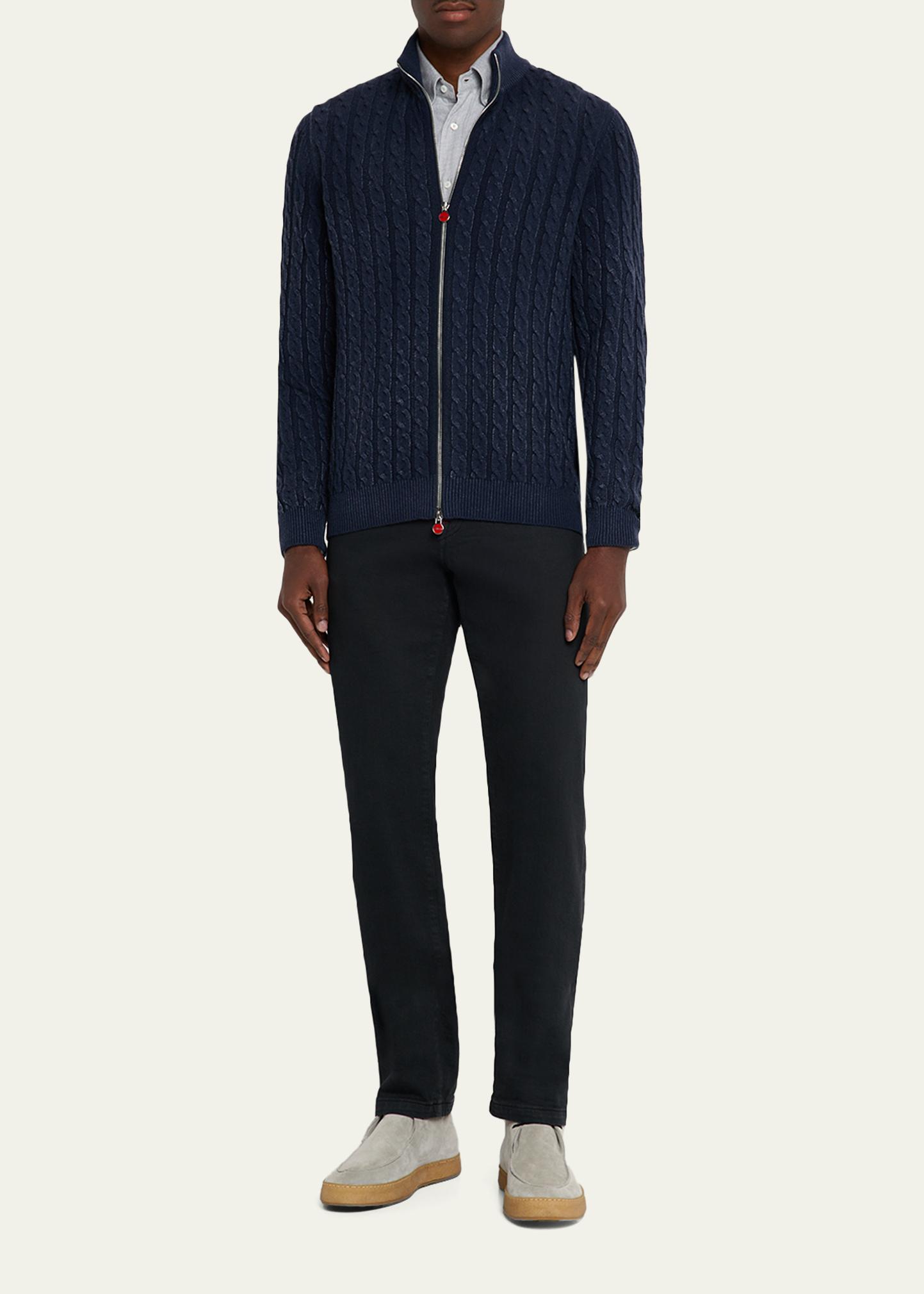 Kiton Men's Washed Cashmere Cable Knit Full-Zip Sweater - Bergdorf