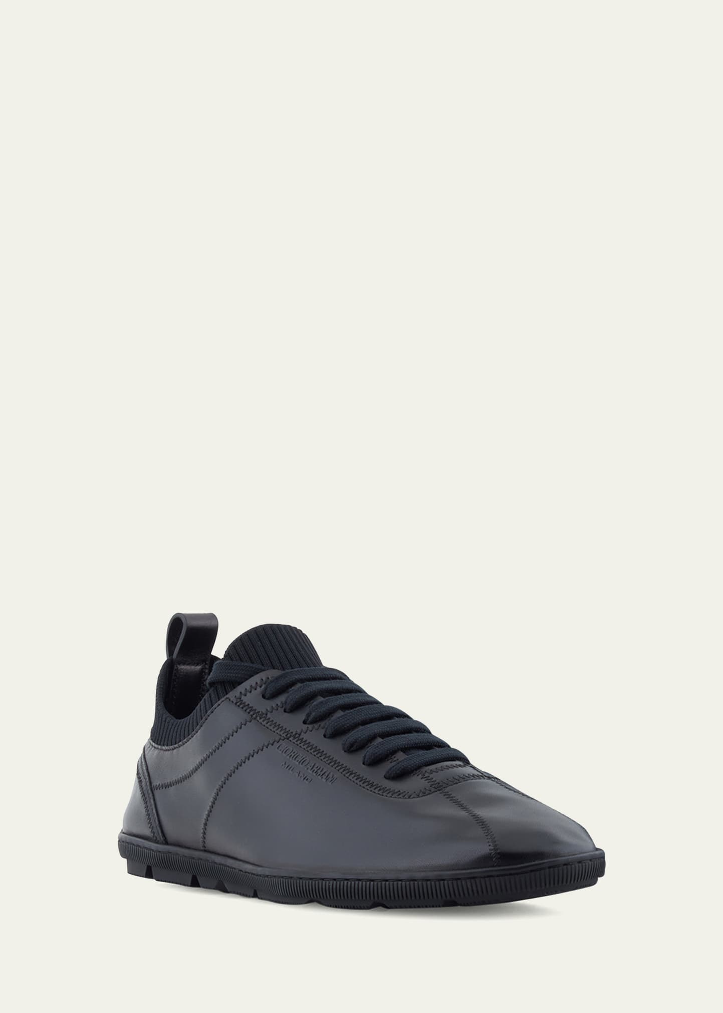 Giorgio Armani Men's Leather Knit-Lining Low-Top Sneakers