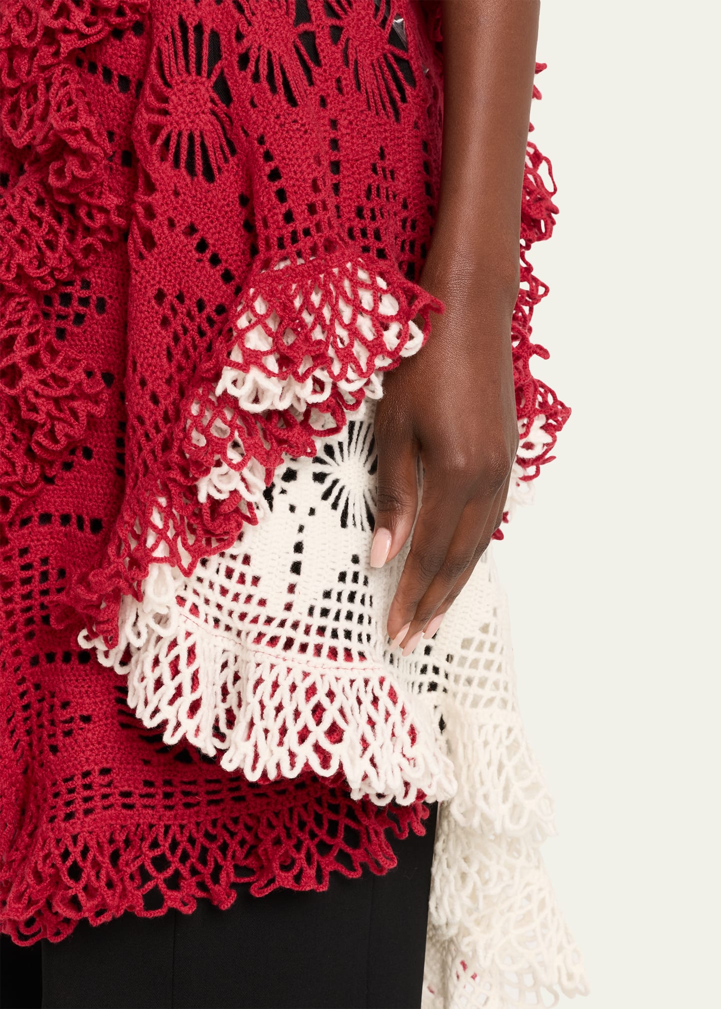 Diotima Spade Crochet Knit Ruffle Halter Backless Mini Dress, Red, Women's, 2, Cocktail & Party Wedding Guest Dresses Halter Neck Dresses