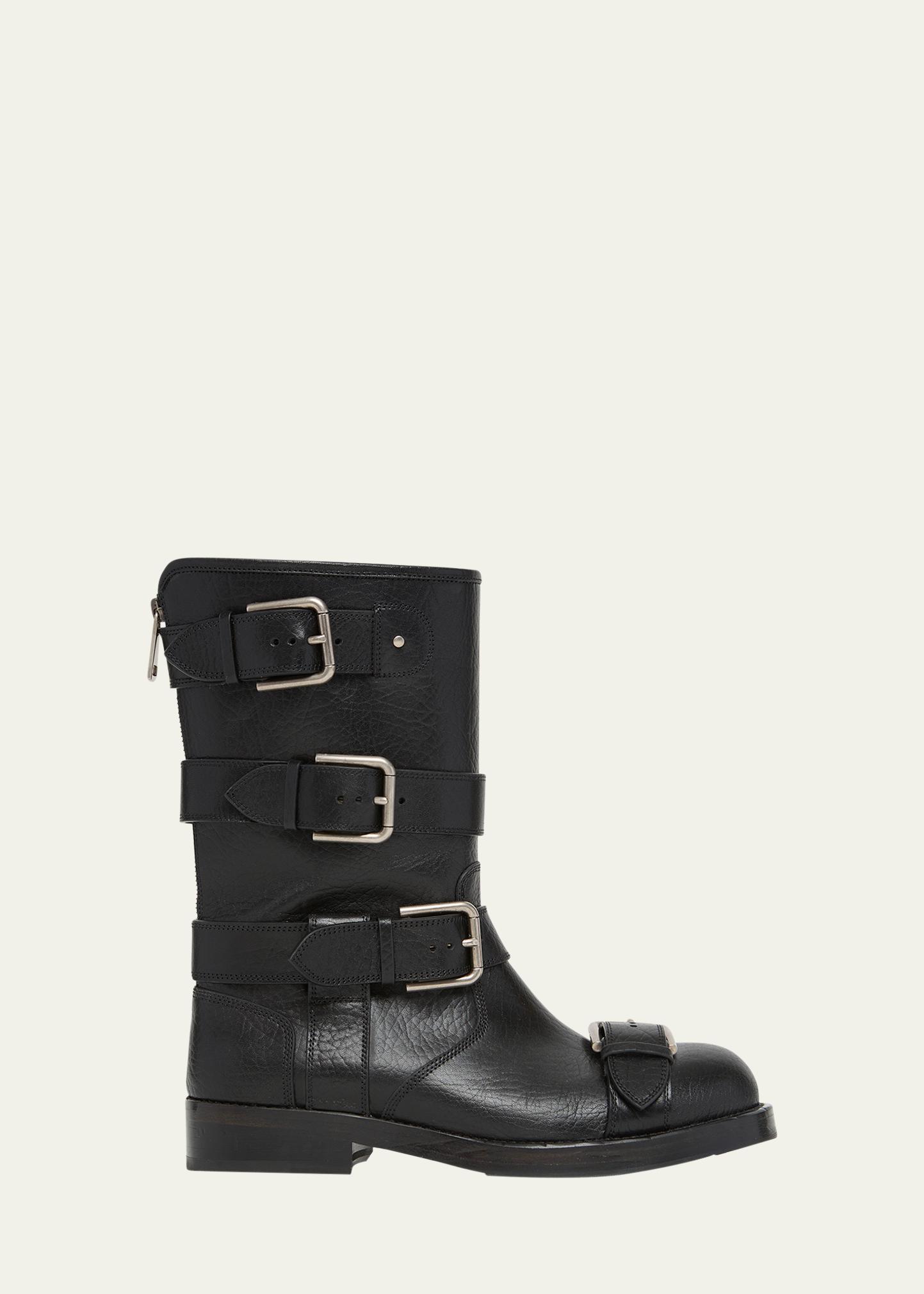 Dolce & Gabbana Leather Buckle Ankle Boots