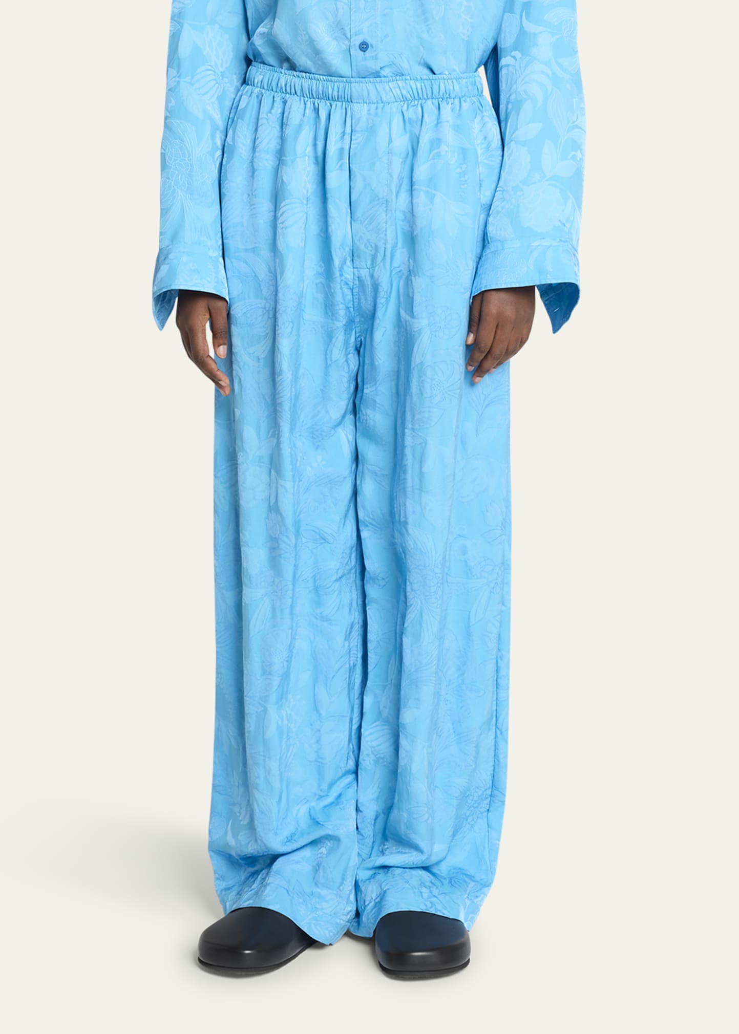 Balenciaga Floral Satin Jacquard Wide-Leg Pajama Pants
