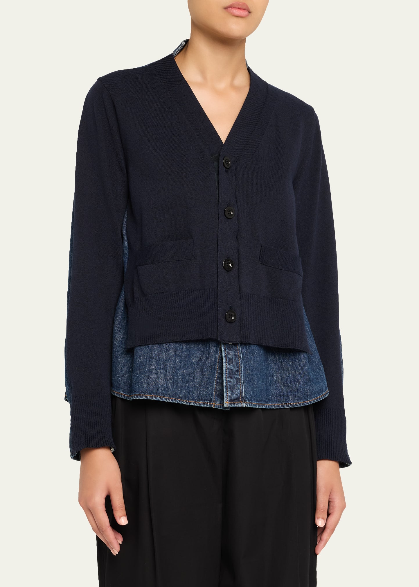SACAI Denim Knit Cardigan - Bergdorf Goodman
