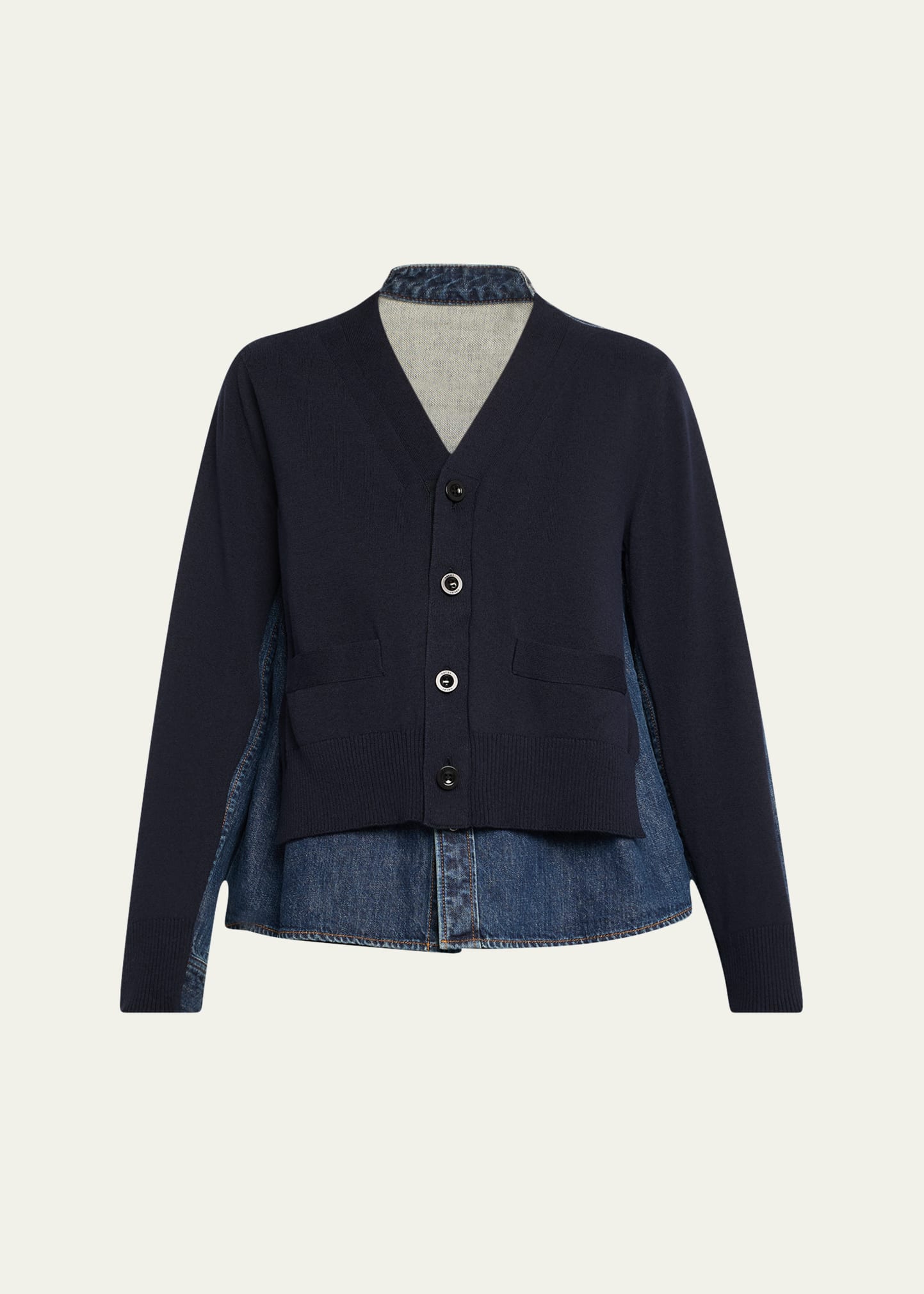 SACAI Denim Knit Cardigan - Bergdorf Goodman