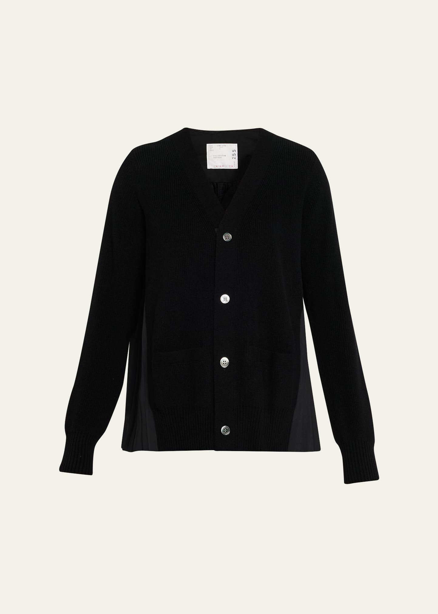 sacai✨Cotton Gabardine x Knit Cardigan SACAI Pleated-Back Rib-Knit Cardigan - Bergdorf Goodman