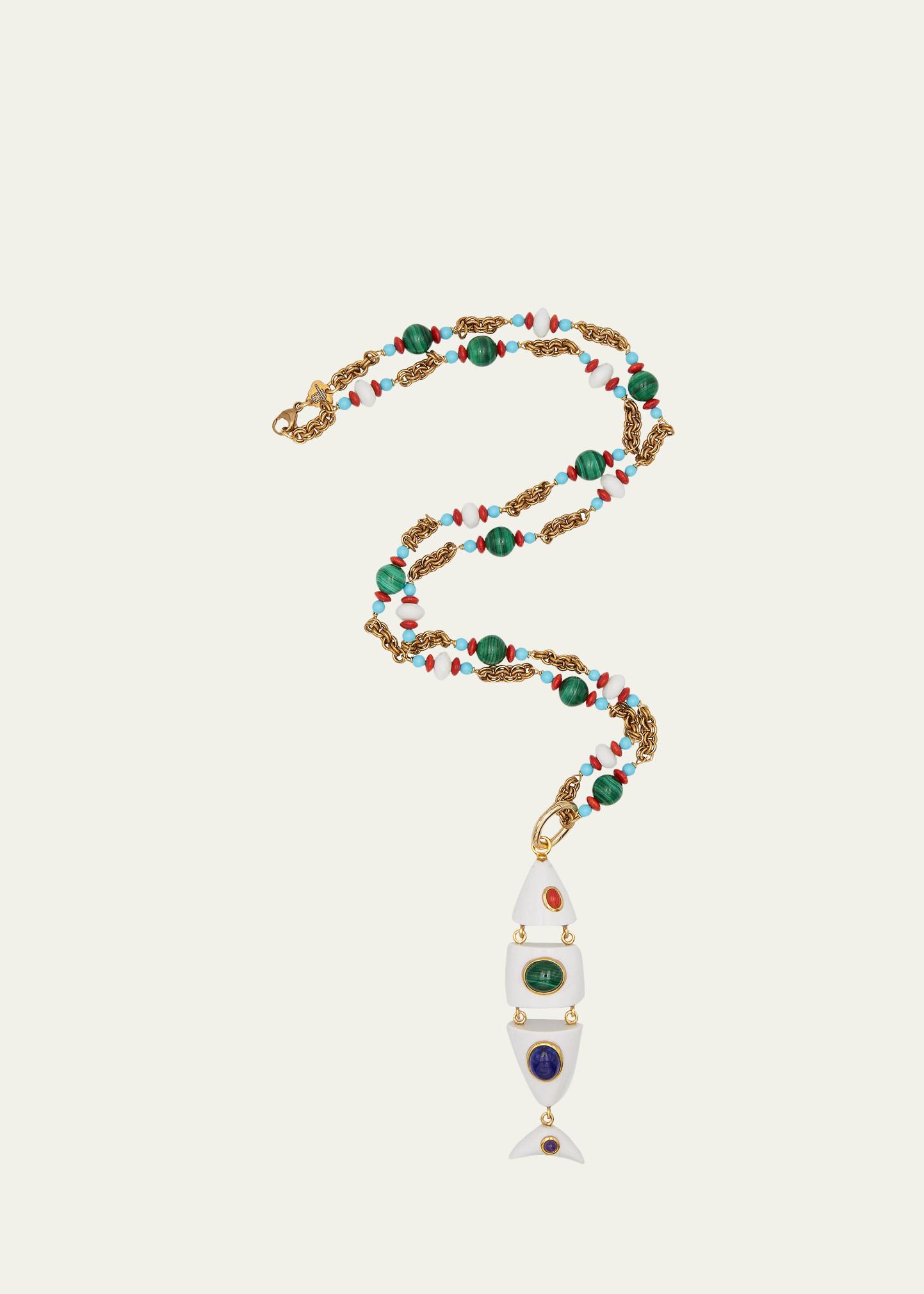 Grazia And Marica Vozza Fish Charm Necklace with Resin, Lapis