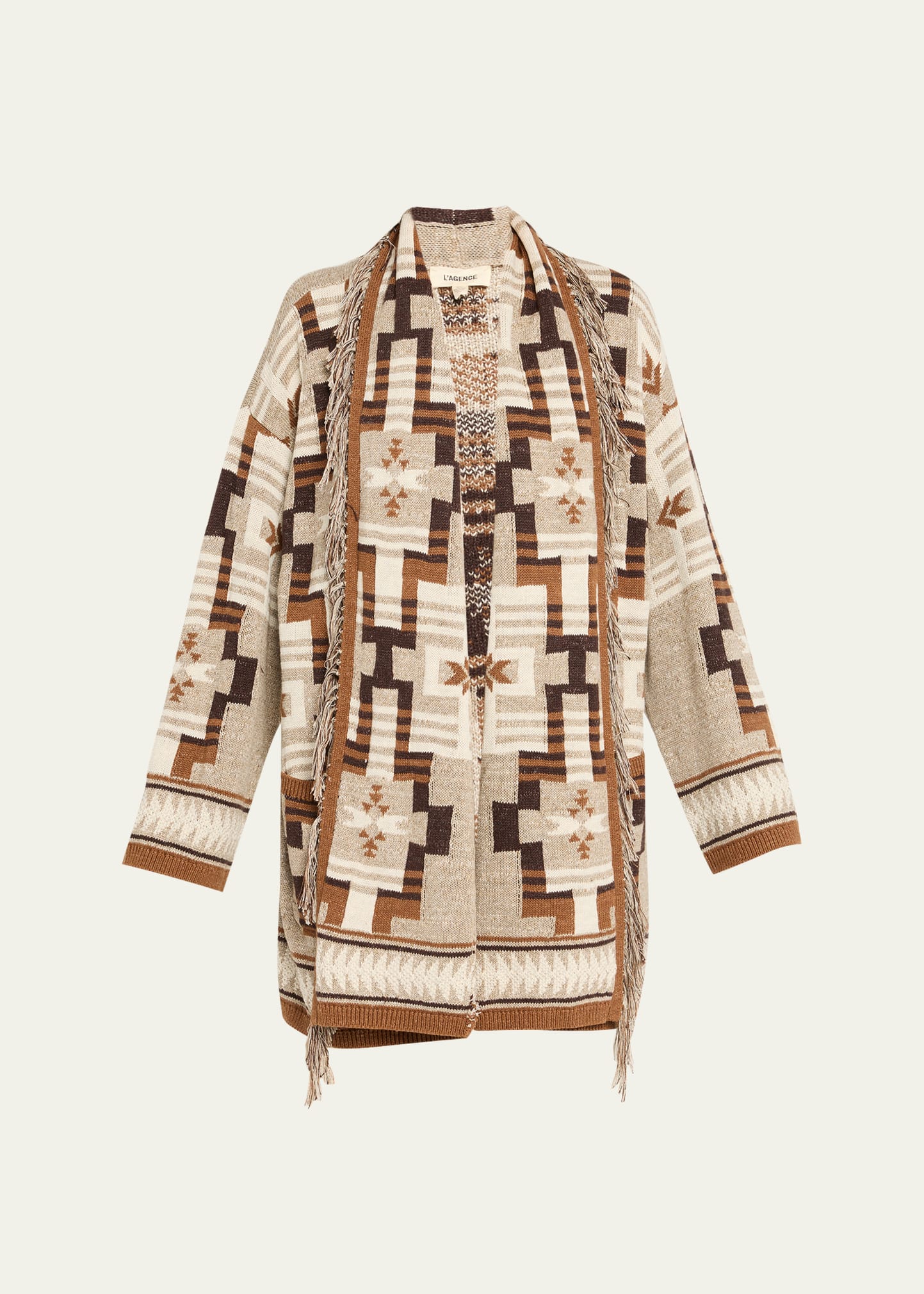 L'Agence Jair Fringe-Trim Jacquard Cardigan - Bergdorf Goodman