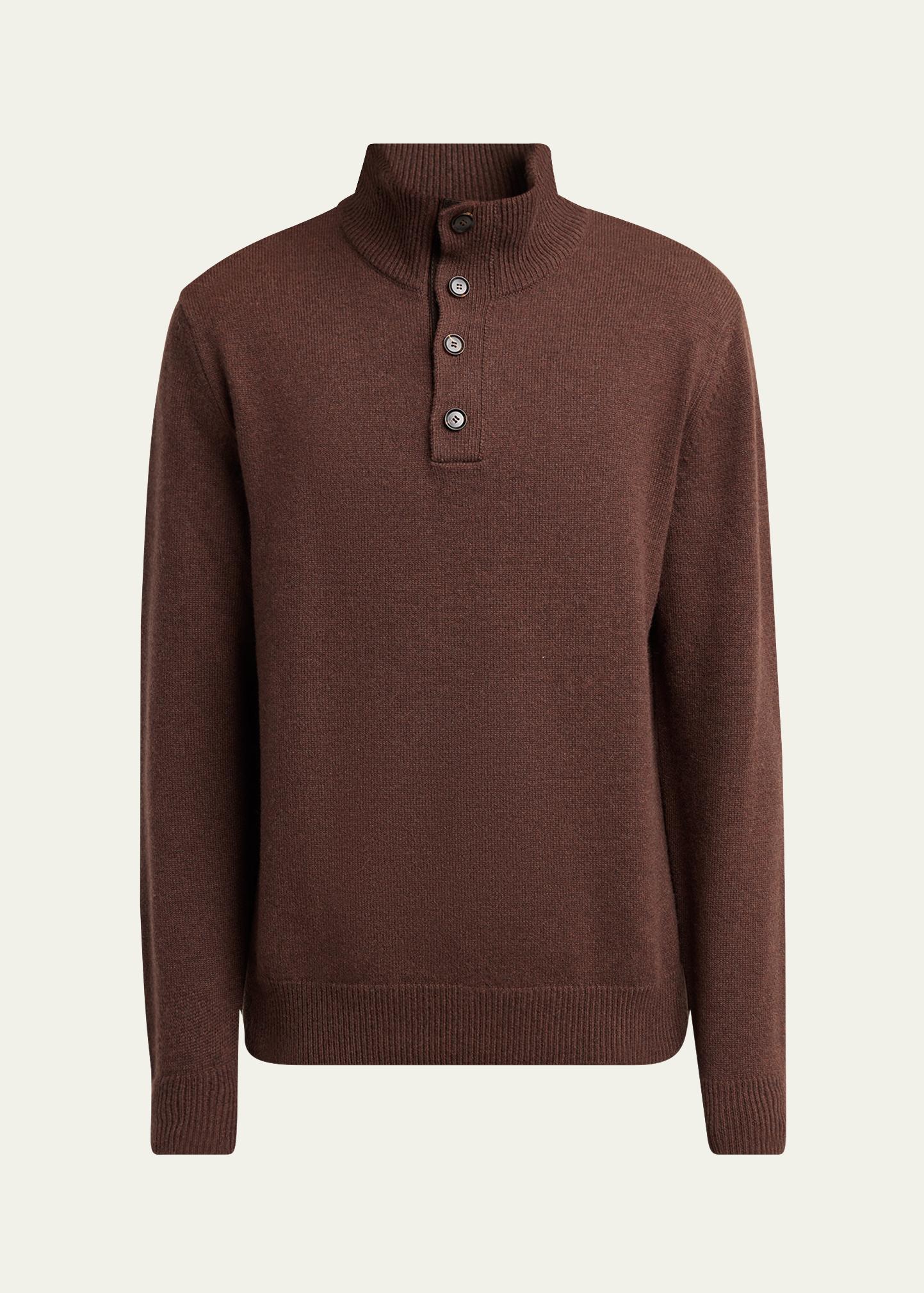 Brioni ブリオーニ Mock Neck Sweater モックネック セーター 長袖 ブラウン Brioni Men's Cashmere Button Mock-Neck Sweater - Bergdorf Goodman
