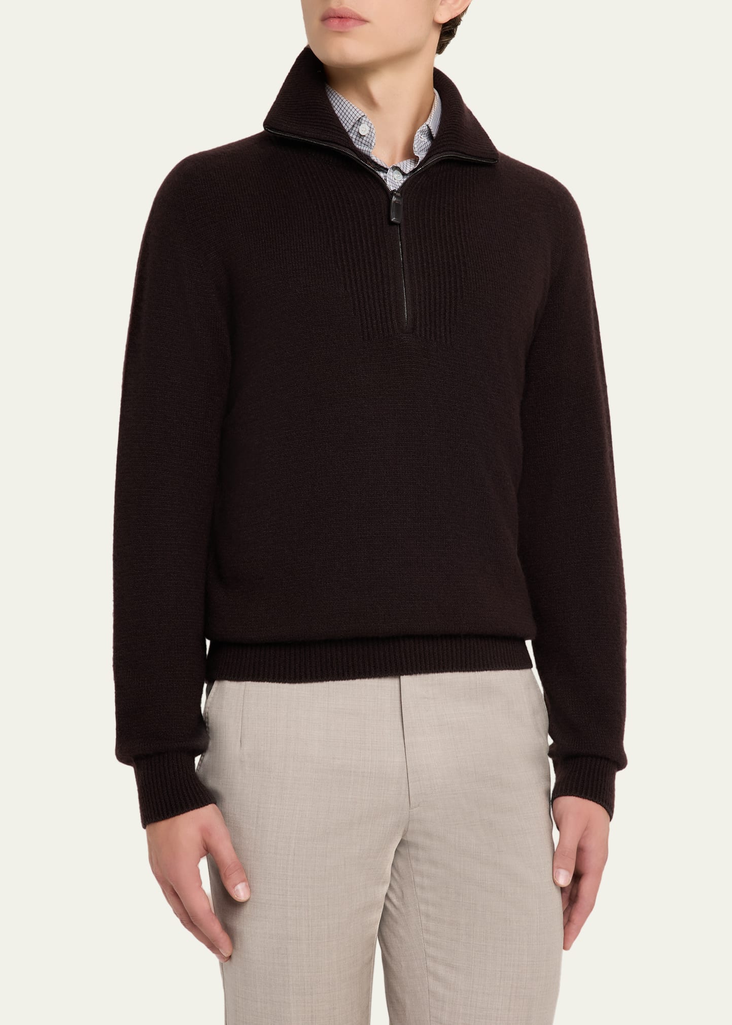 Brioni Men's Cashmere and Silk Knit Half-Zip Sweater
