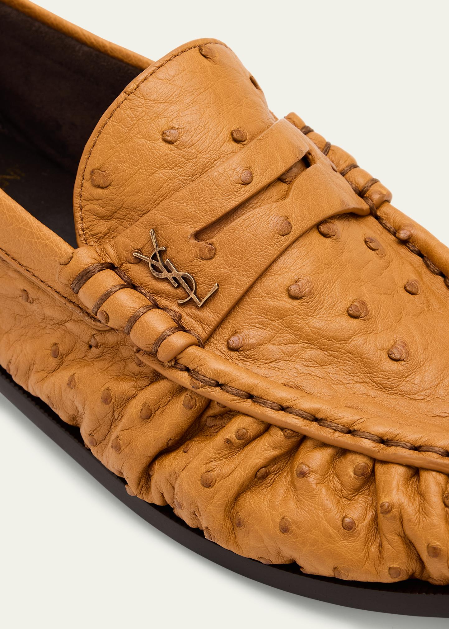 Saint Laurent Le Ostrich Leather YSL Penny Loafers 