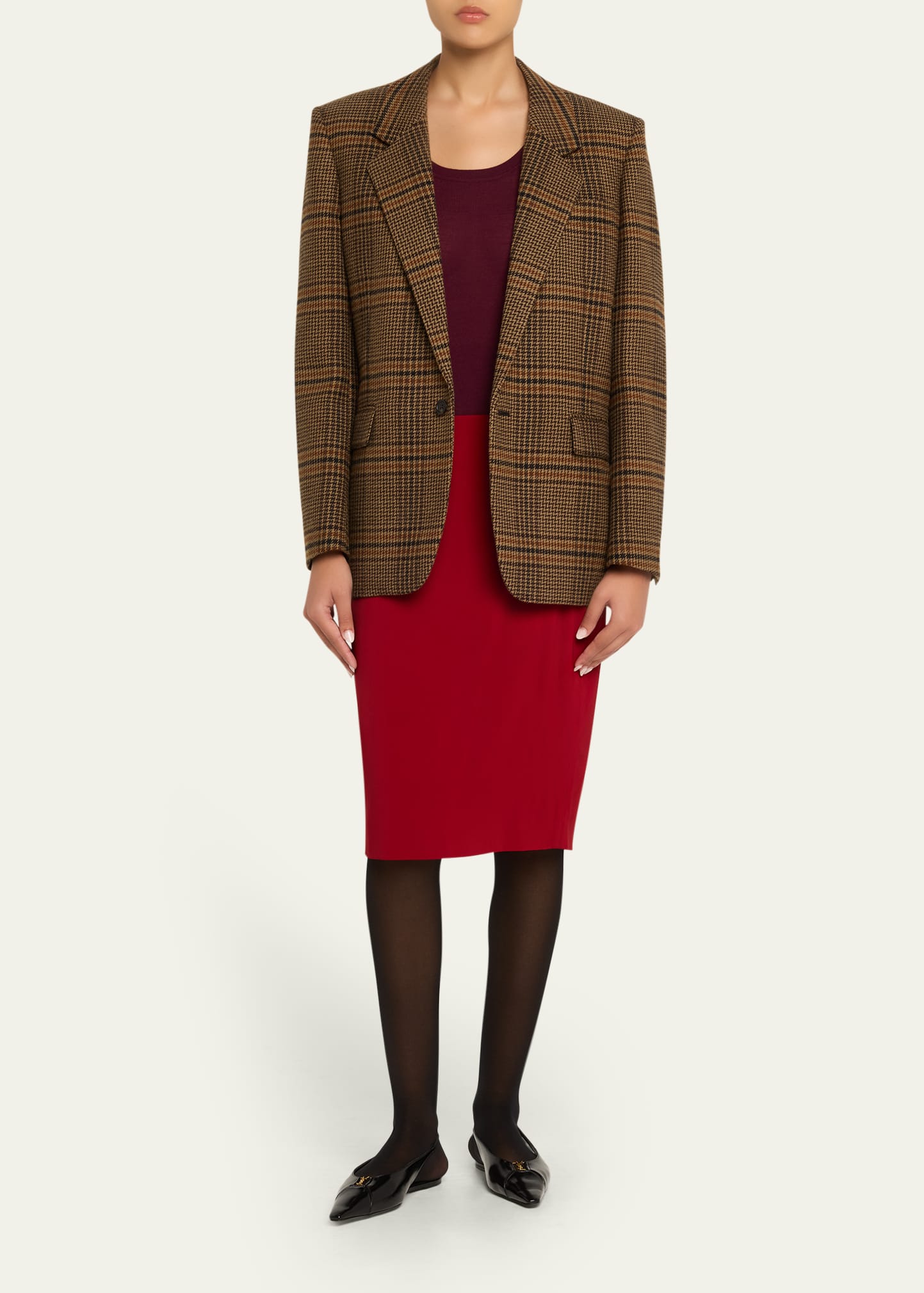 Saint Laurent Oversized Check Single-Breasted Blazer Jacket