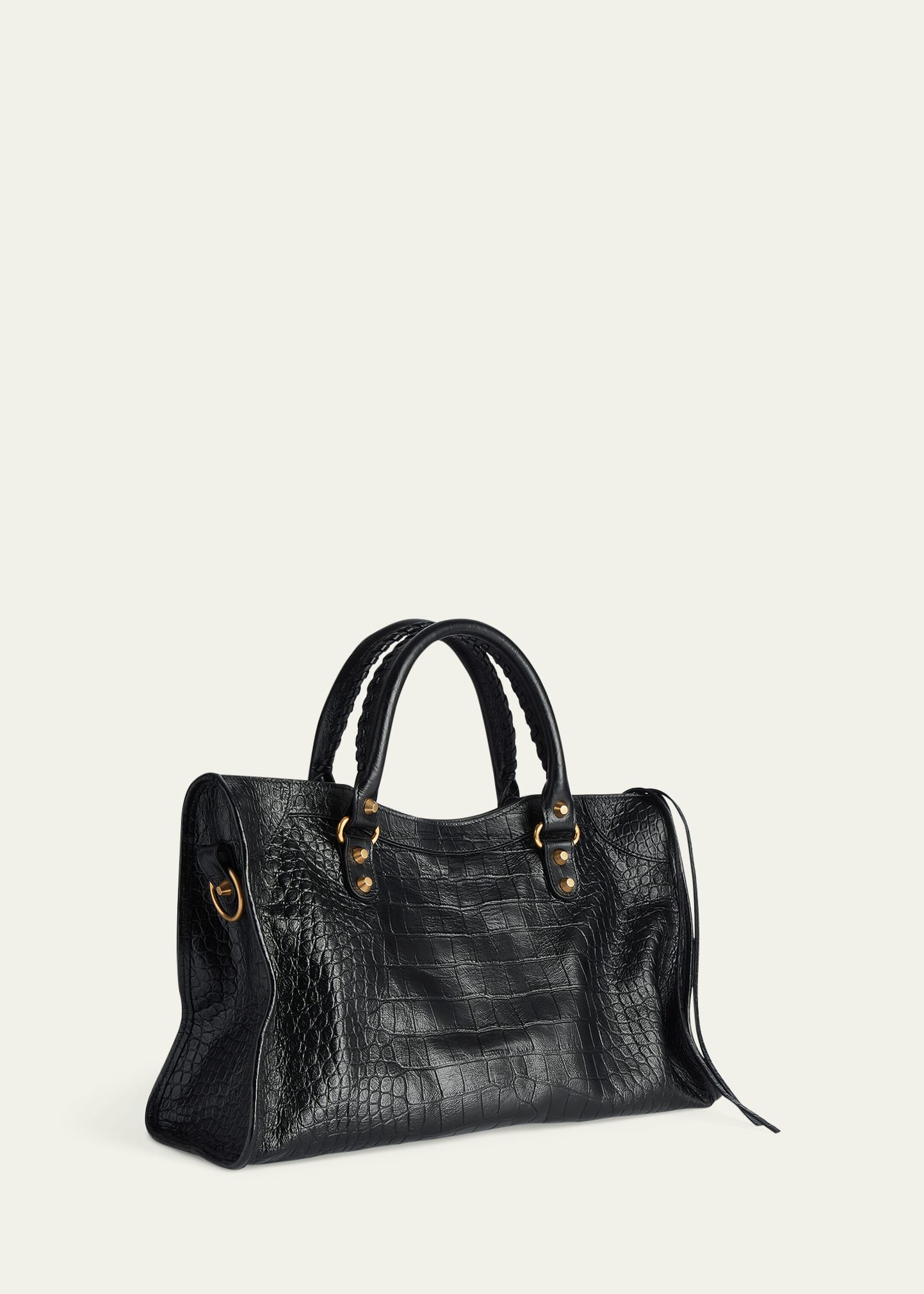 Balenciaga Le City Medium Croc-Embossed Leather Top-Handle Bag