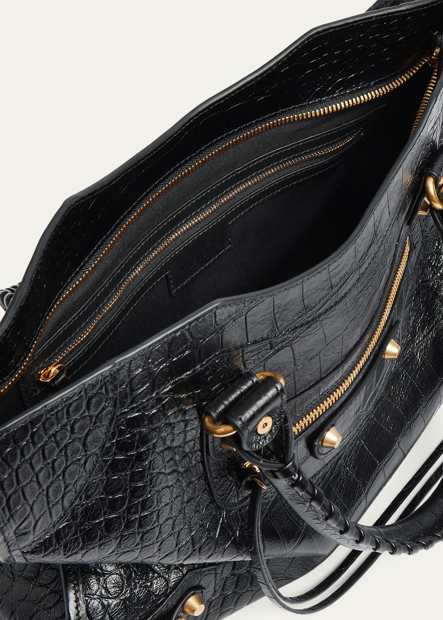 Balenciaga Le City Medium Croc-Embossed Leather Top-Handle Bag