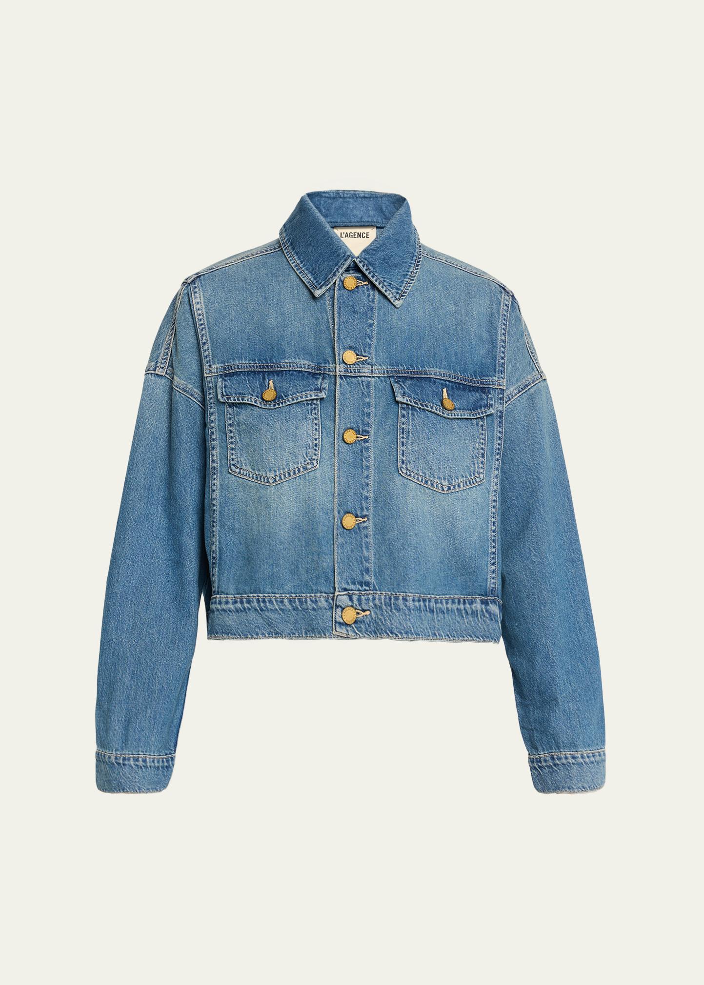 L'AGENCE Vianney High-Low Cropped Denim Jacket - Bergdorf Goodman