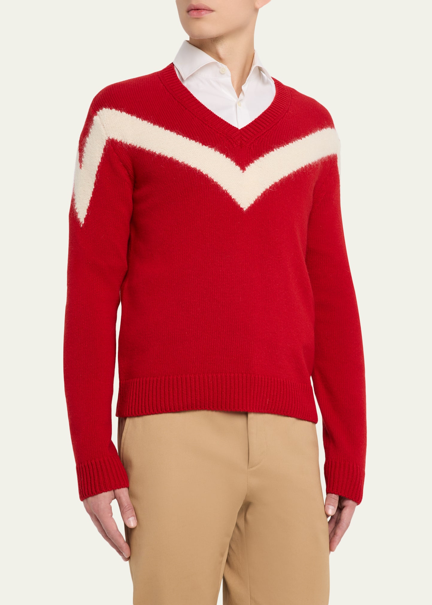Valentino Garavani Men's Wool V-Neck Sweater with VLogo Bow