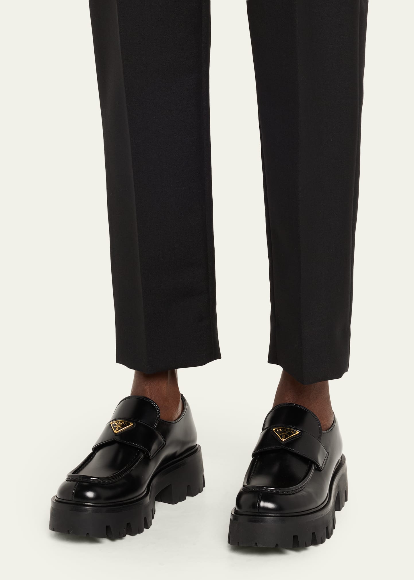Prada Monolith Leather Logo Platform Loafers - Bergdorf Goodman
