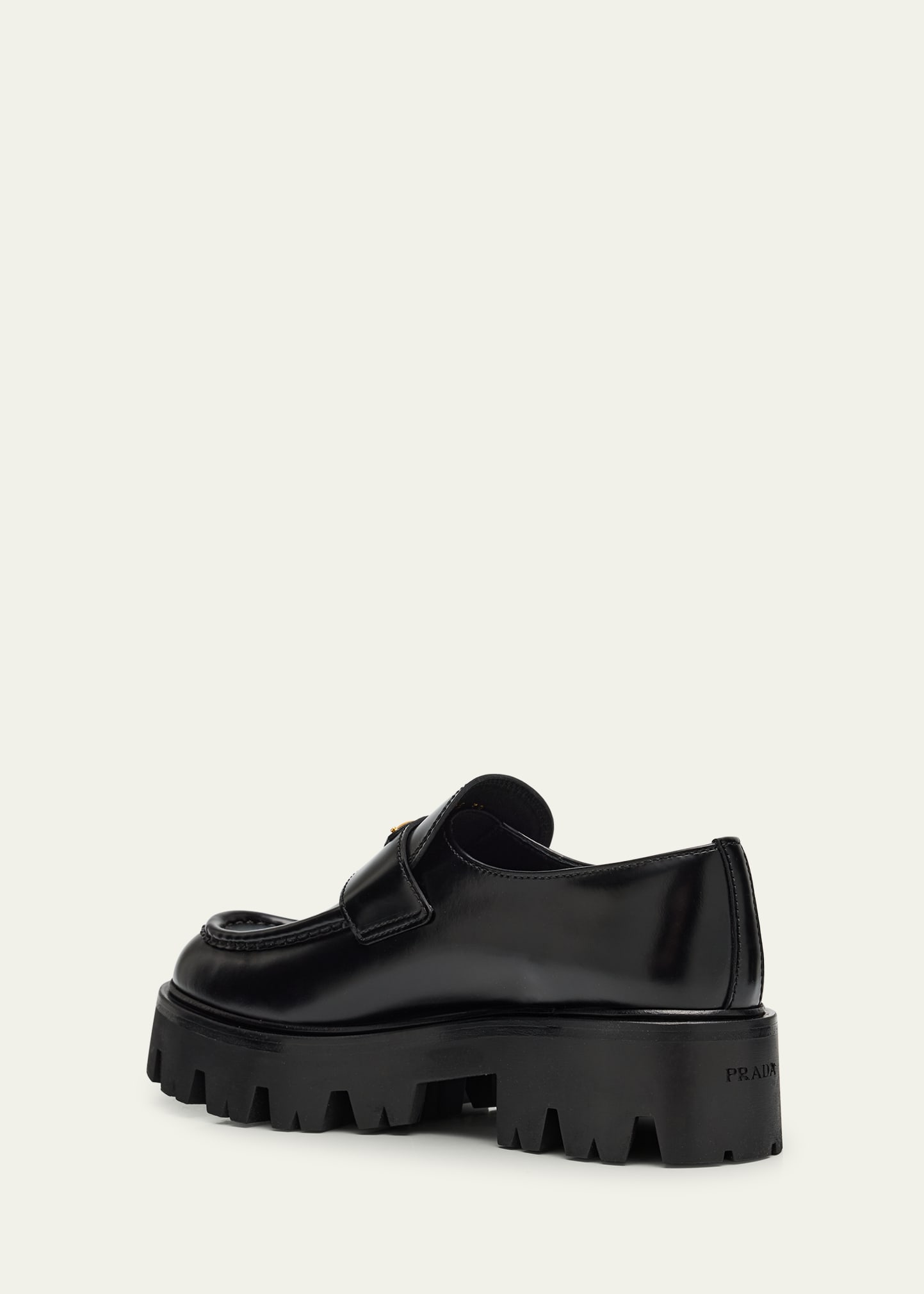 Prada Platform Leather Triangle Logo Loafers - Bergdorf Goodman