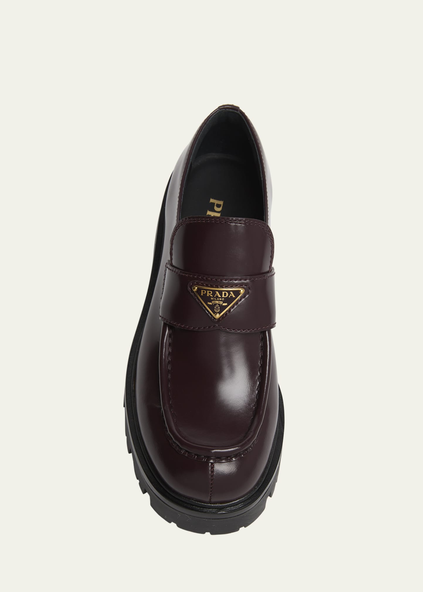 Prada Platform Leather Triangle Logo Loafers - Bergdorf Goodman