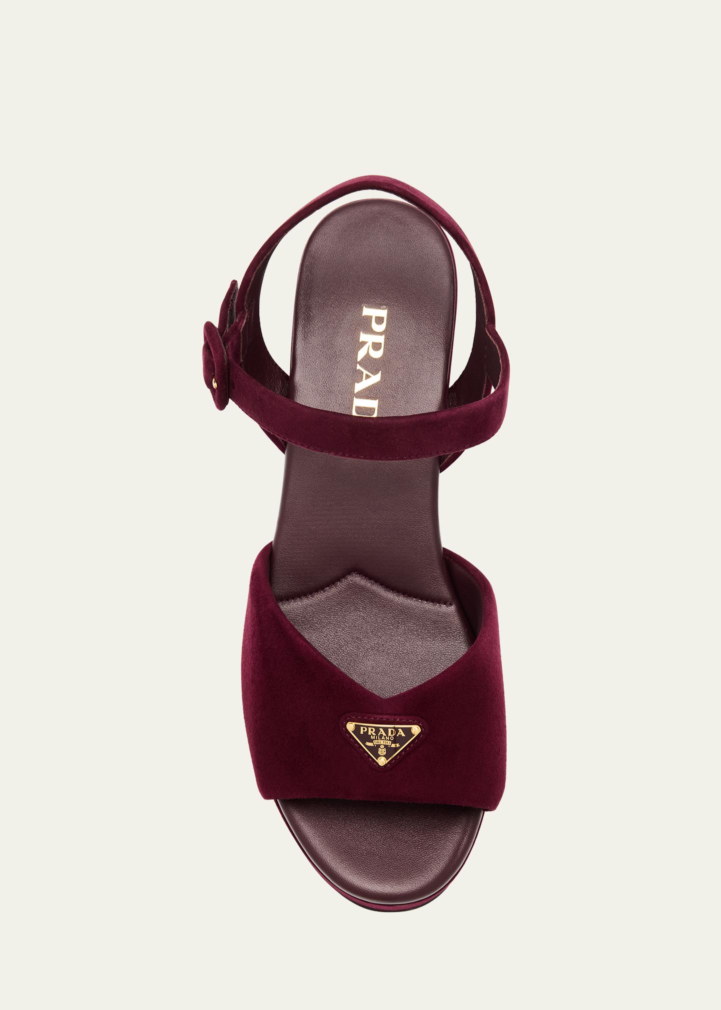 箱つき美品✨PRADA スウェードサンダルロゴ　チャンキーヒール　36 パープル Prada Suede Triangle Logo Platform Sandals - Bergdorf Goodman