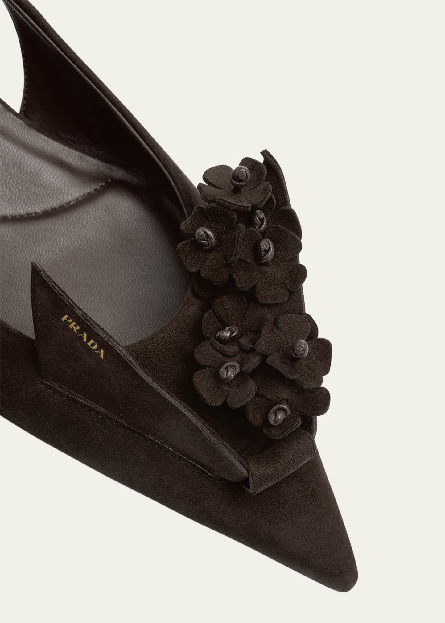 Prada Suede Flower Slingback Pumps - Bergdorf Goodman