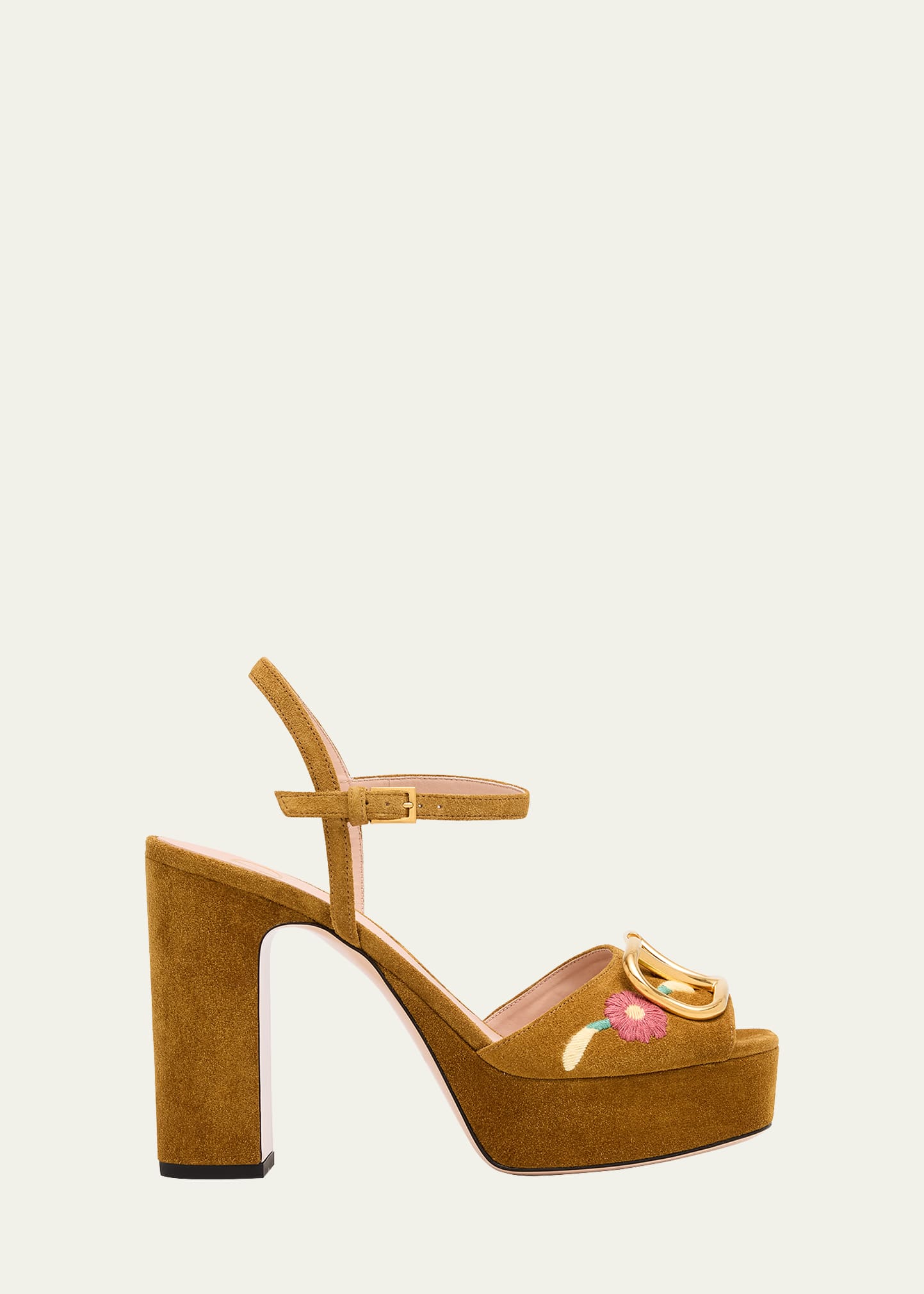 Valentino Garavani Floral Embroidered VLogo Suede Platform Sandals
