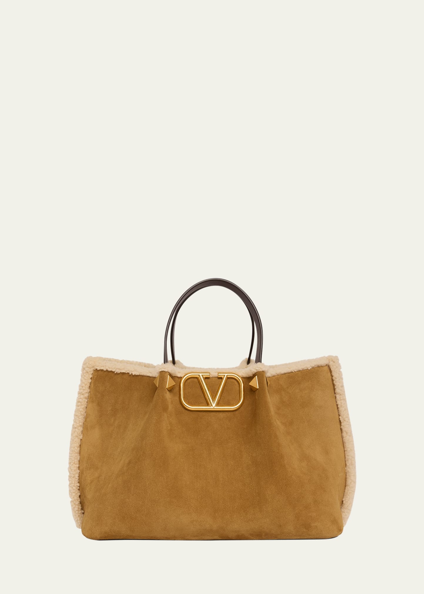 Valentino Garavani Medium Suede Shopping Bag with Shearling Lining