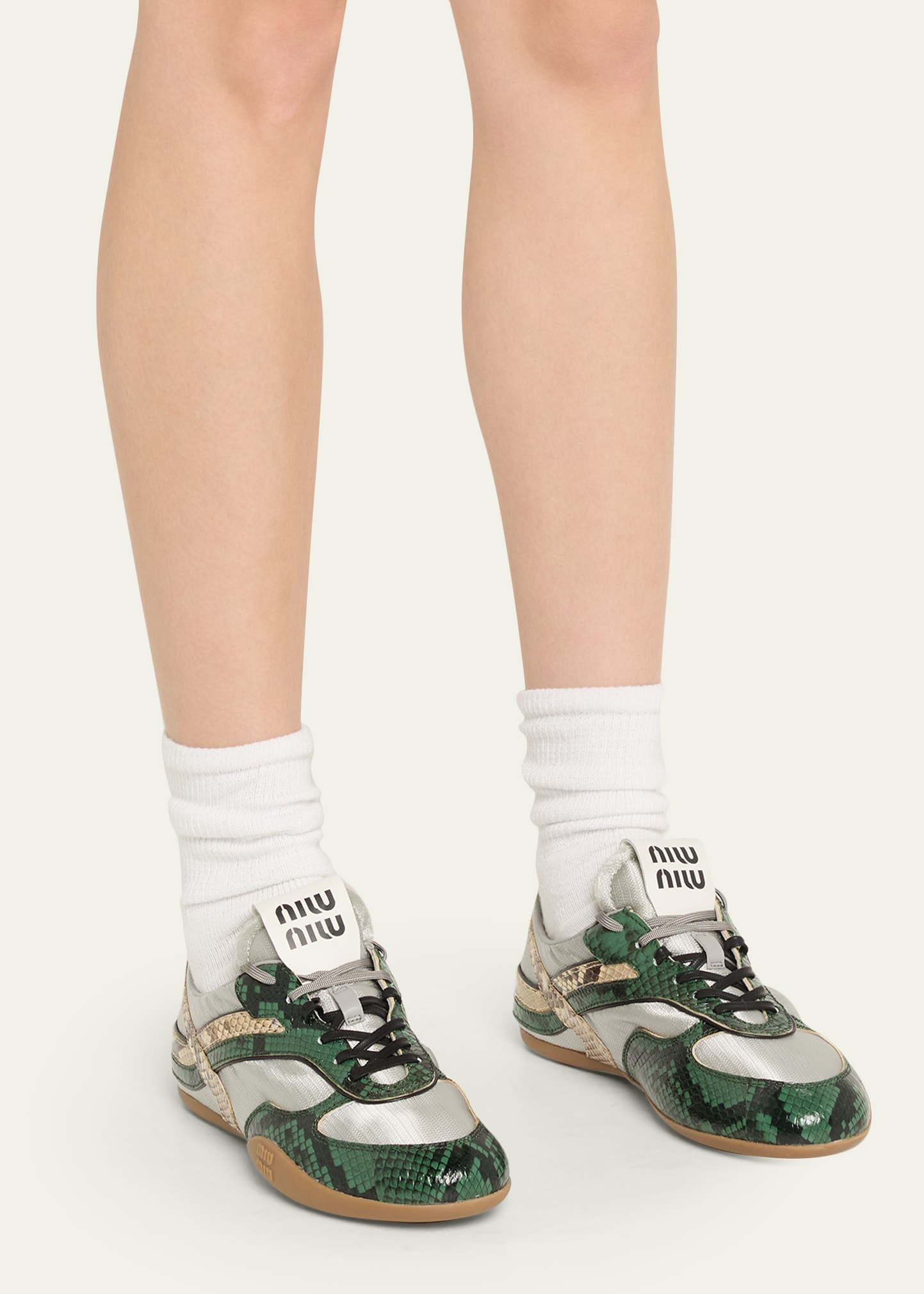 Miu Miu Gymnasium Technical Fabric and Python Low-Top Sneakers